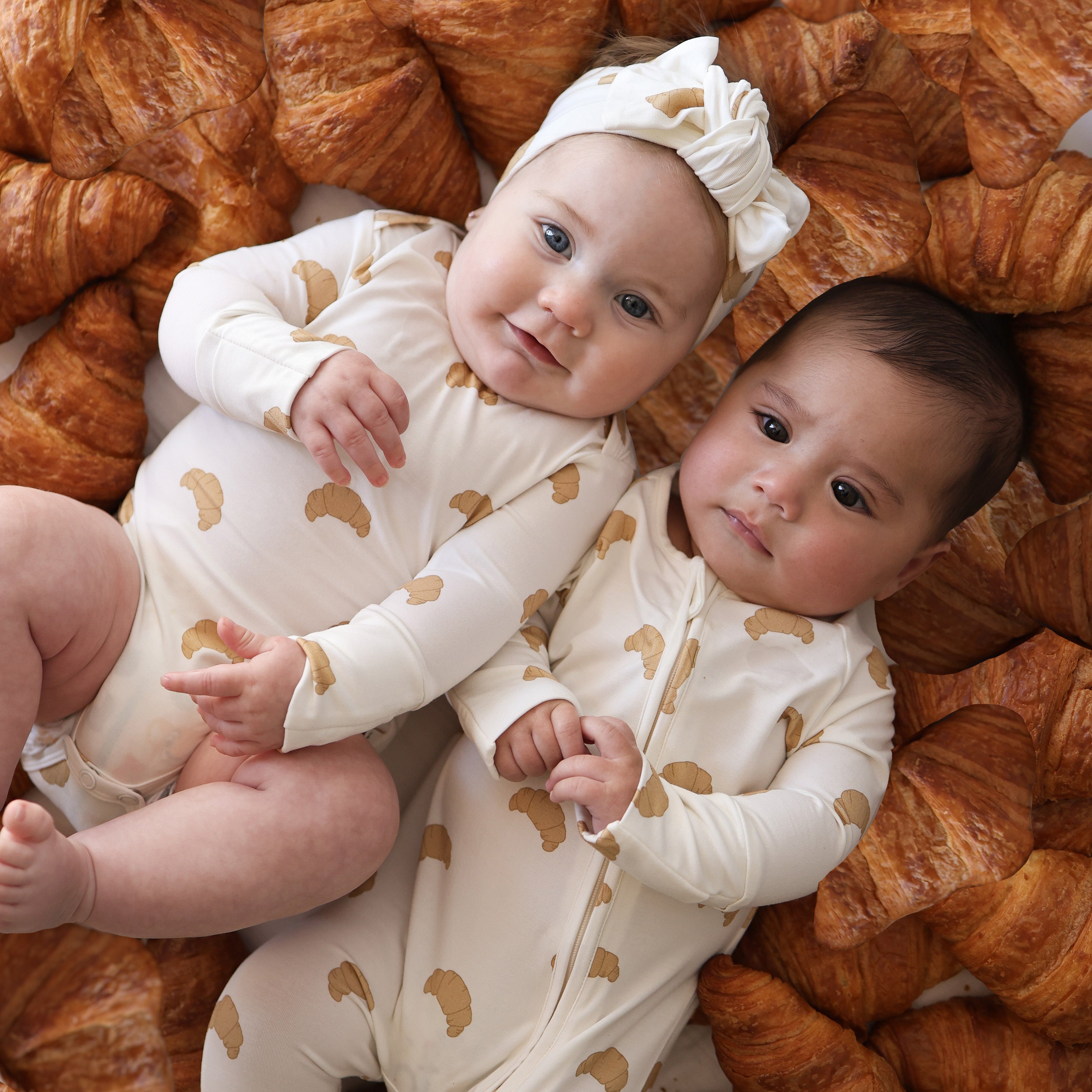 Long Sleeve Bamboo Snapsuit | Croissants