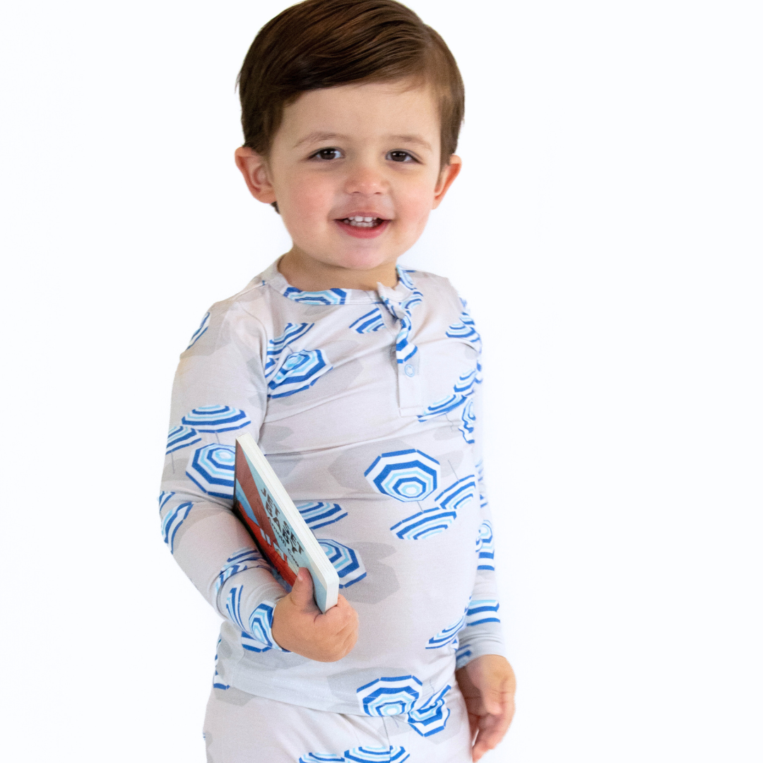 Amalfi Coast Beach Umbrella Navy Gray Two-piece Set