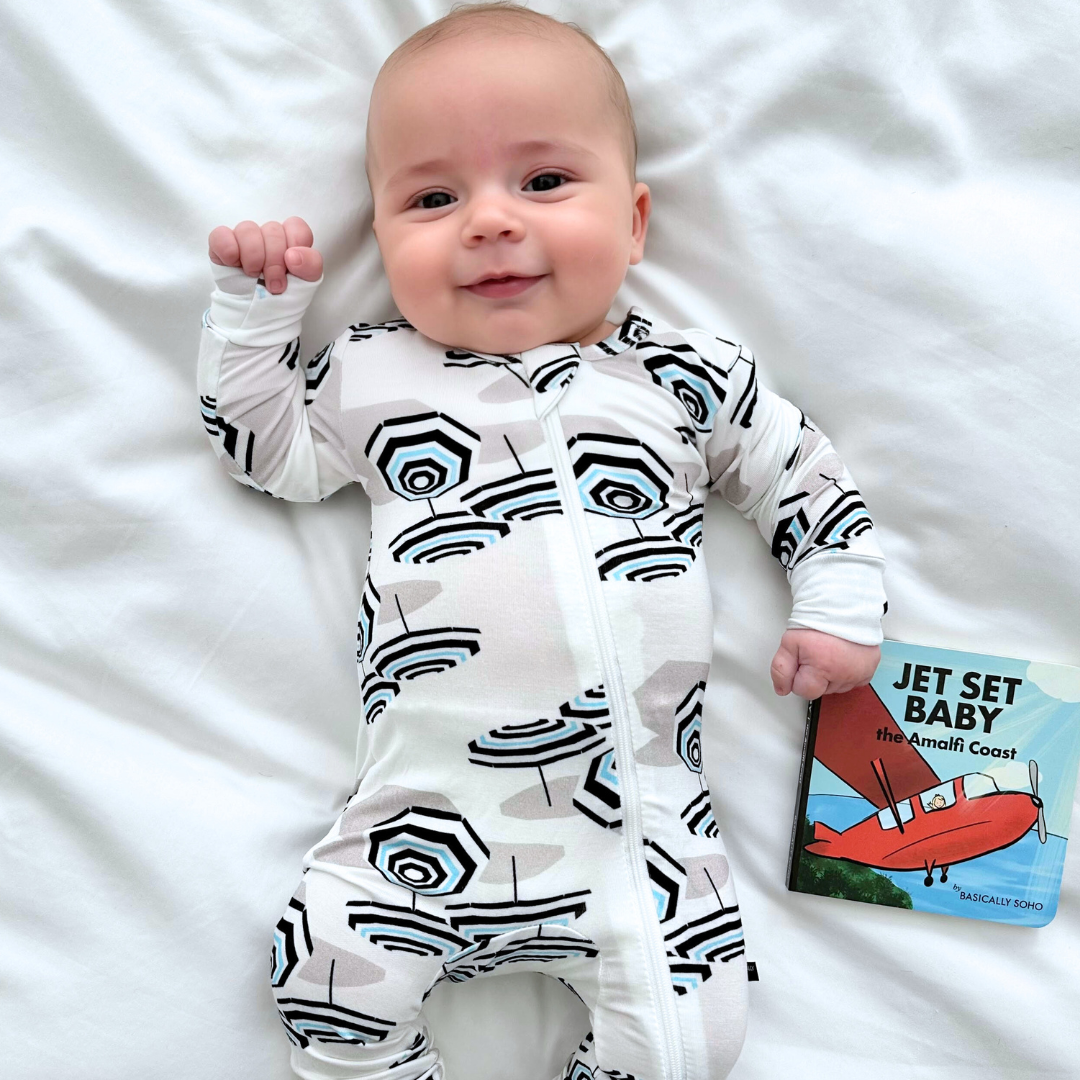 Amalfi Coast Beach Umbrella Black And White Zippered Romper