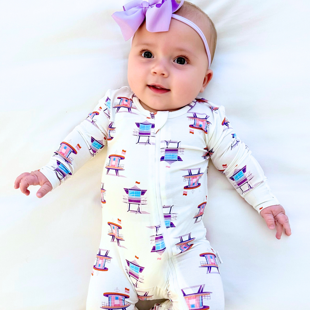 Miami Beach Watch Pink Zippered Romper