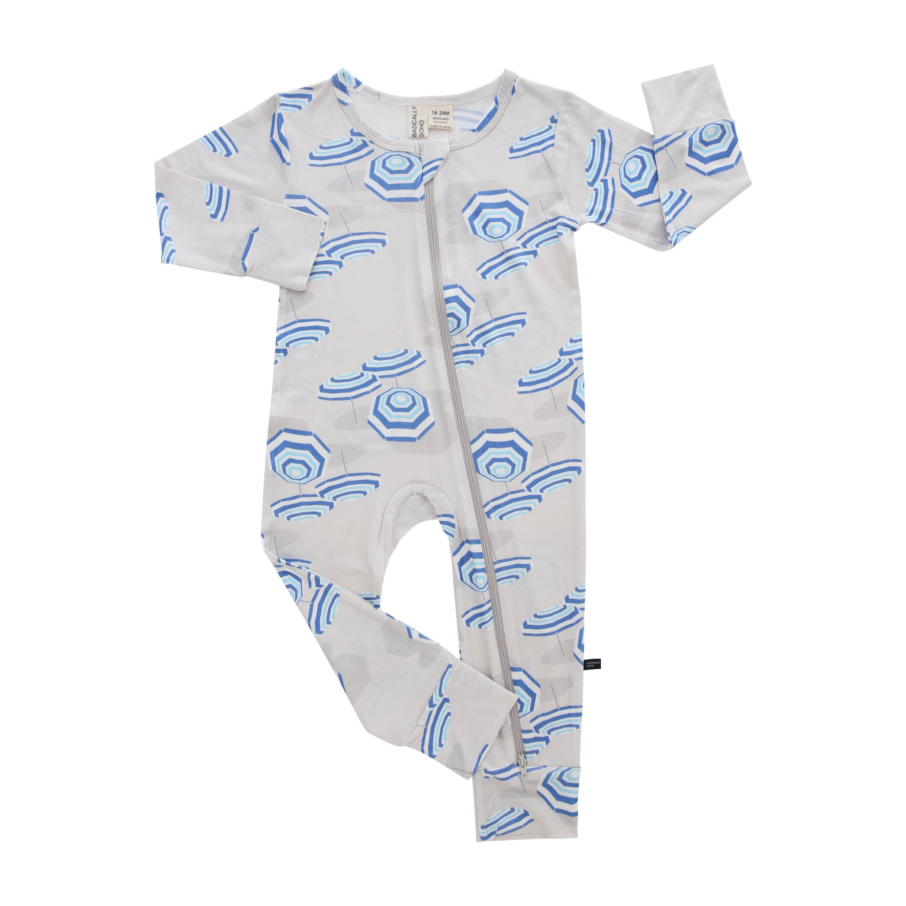 Amalfi Coast Beach Umbrella Navy Gray Zippered Romper