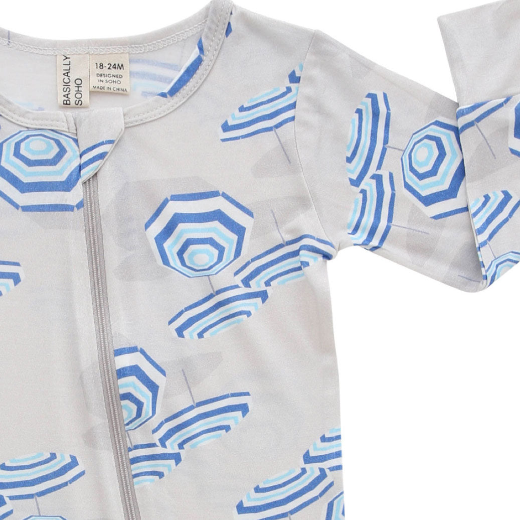 Amalfi Coast Beach Umbrella Navy Gray Zippered Romper