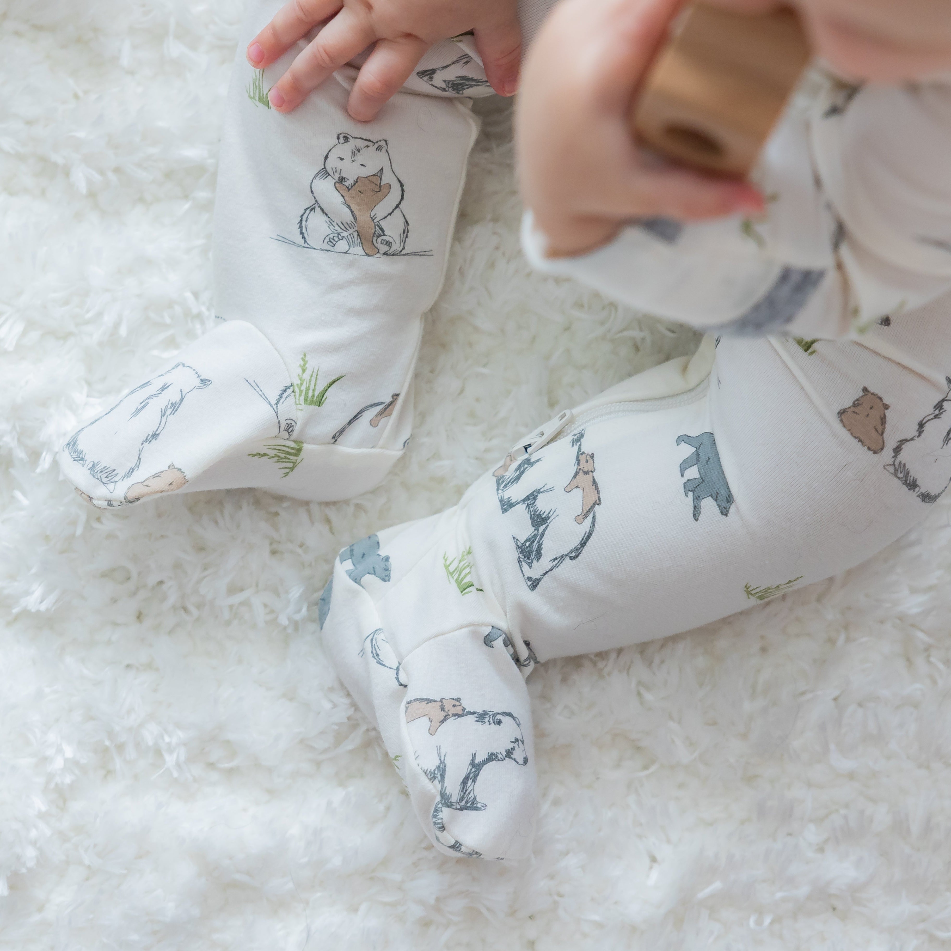 Mama, Papa And Baby Bear Printed Footie In Sustainable Fabric - New For Spring 2025