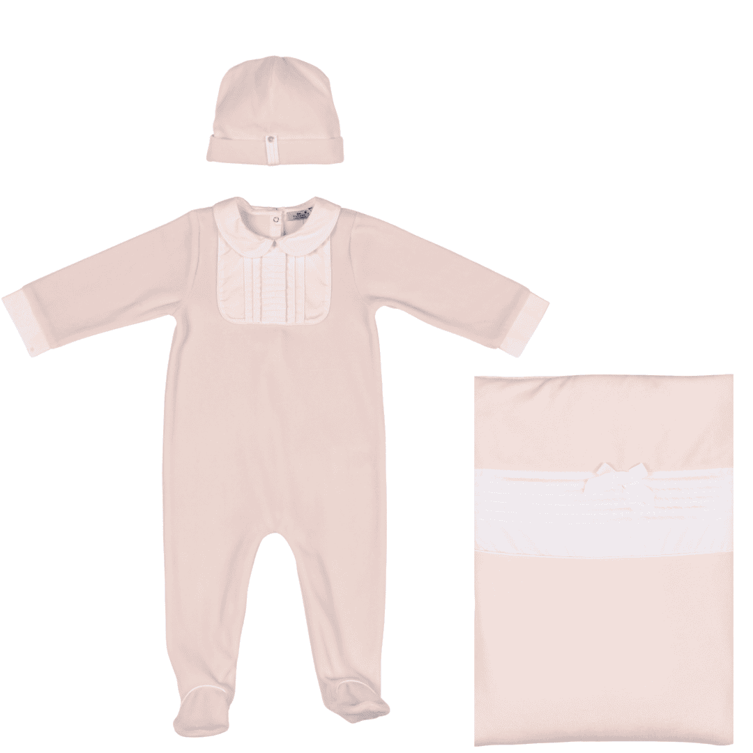 Bella | Girls Pink Velour Babygrow Gift Set (3)