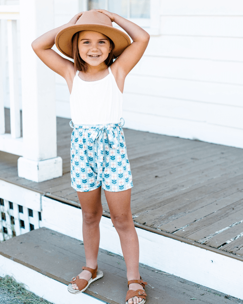 Betty Camisole Romper - Floral Sky