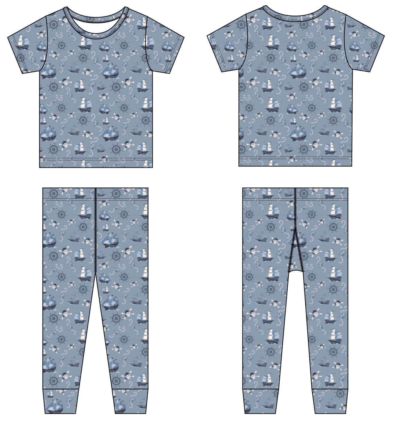 Pirate Ships Big Kid Pajama S/s