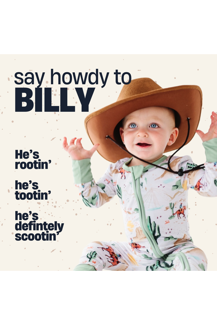 Bamboo One Piece Zip Pajama - Billy Western Print