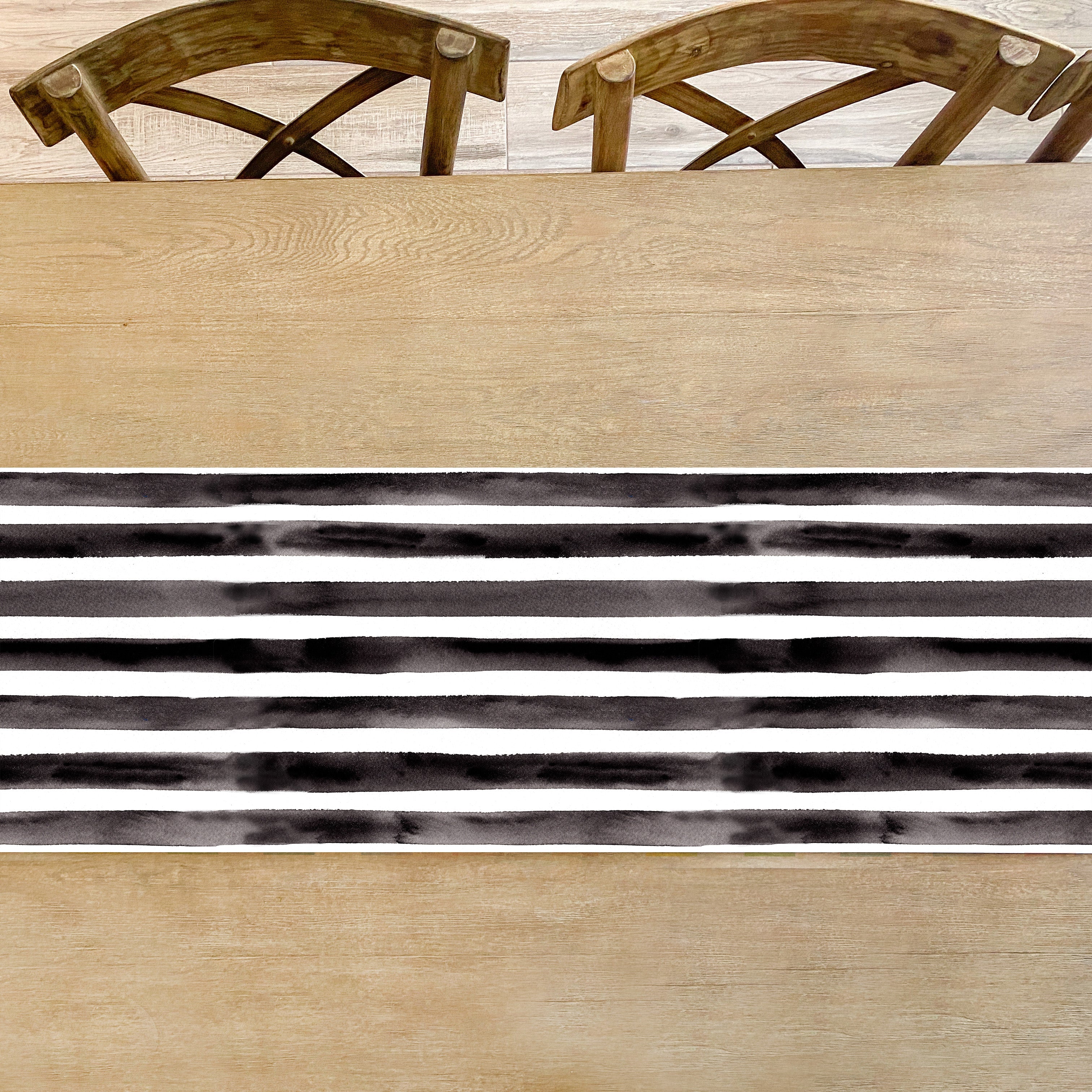 Black And White Painterly Stripes Table Runner