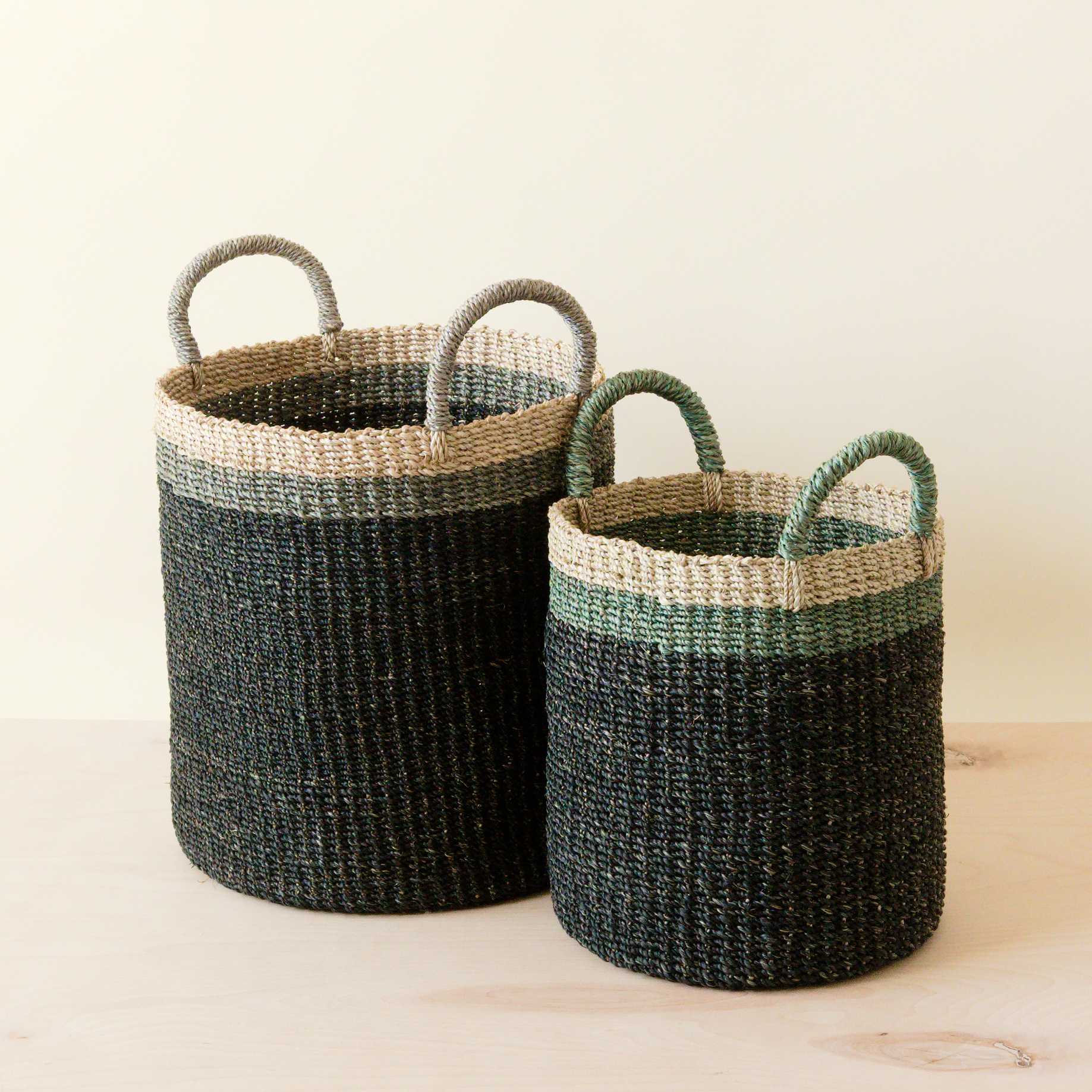 Black Baskets With Handle, Set Of 2 - Floor Baskets | Likhâ