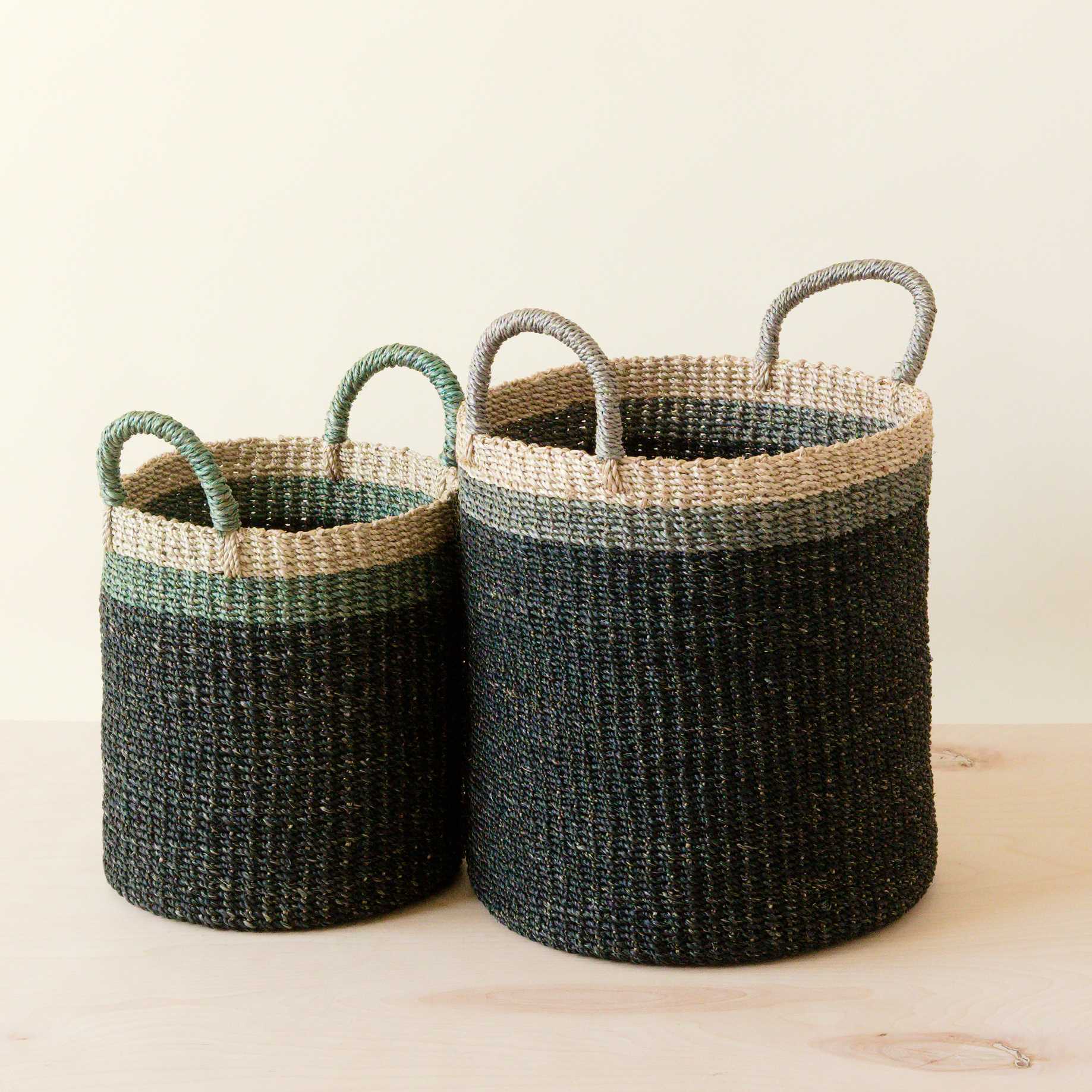 Black Baskets With Handle, Set Of 2 - Floor Baskets | Likhâ