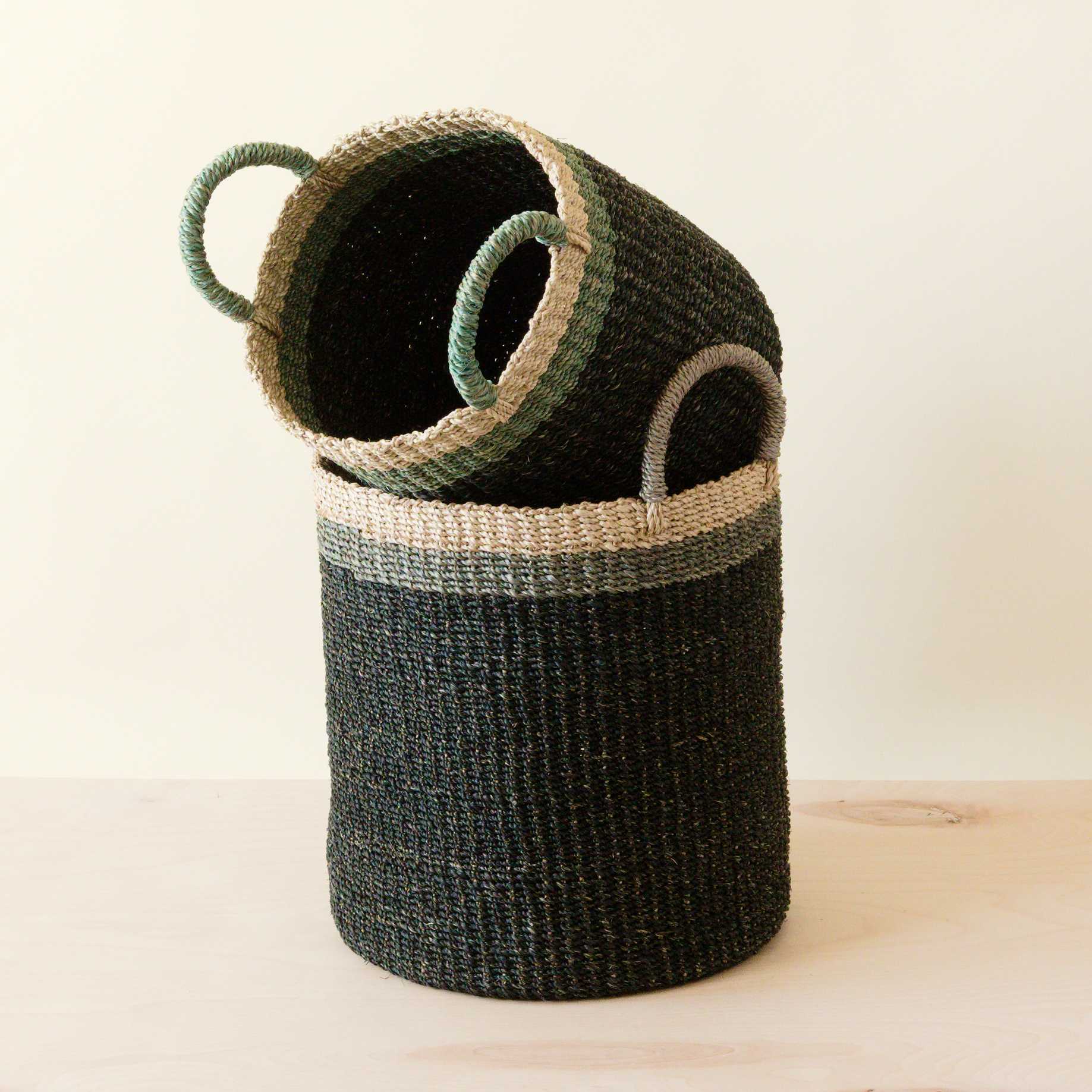Black Baskets With Handle, Set Of 2 - Floor Baskets | Likhâ