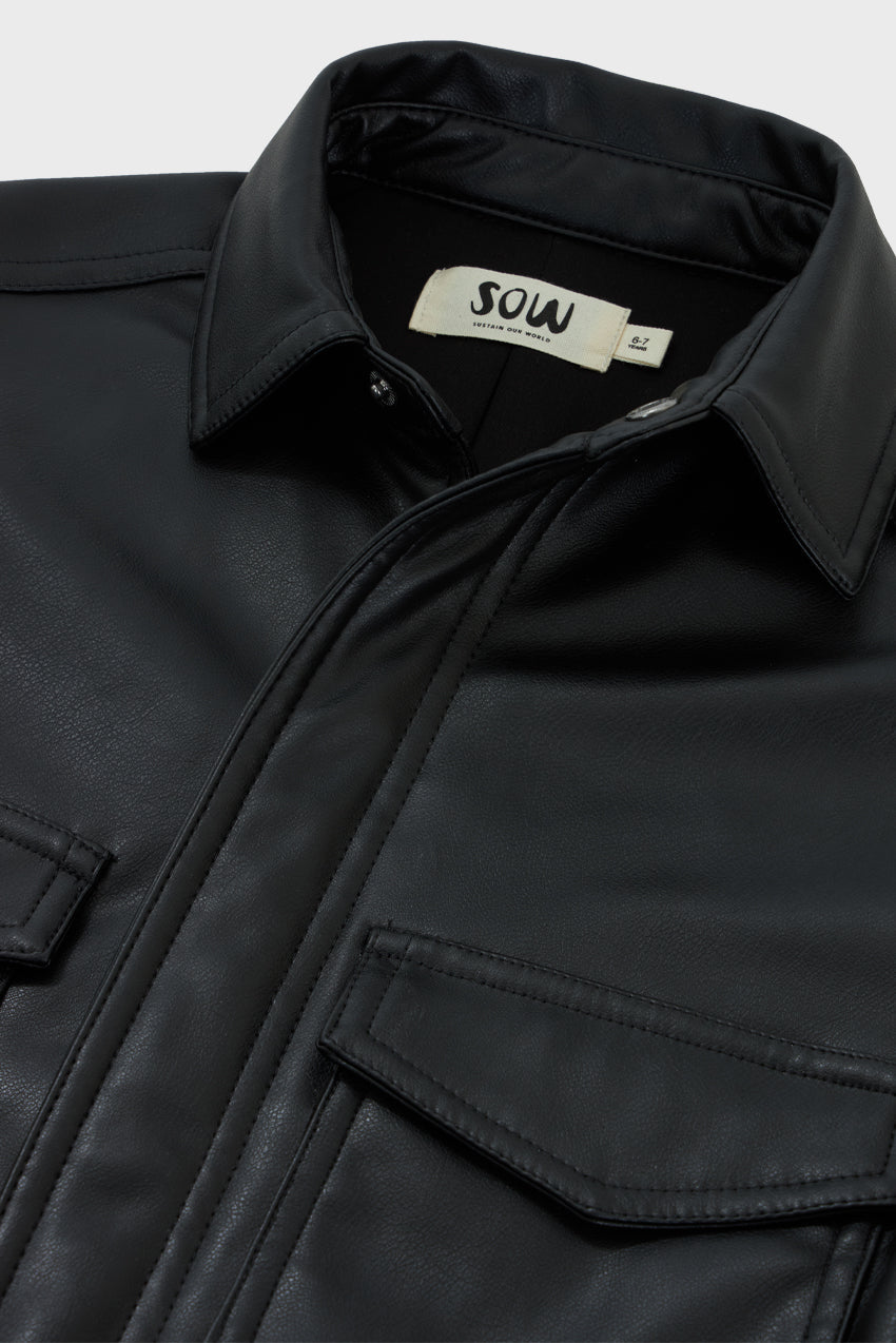 Faux Leather Boxy Shirt