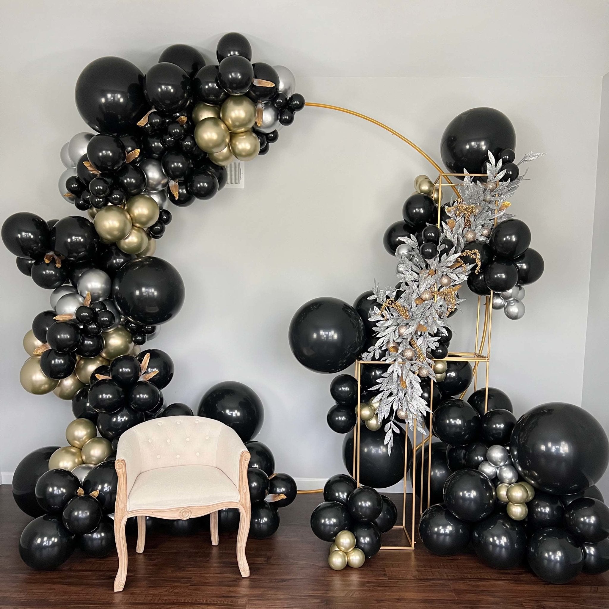 Black, Gold & Silver Balloon Garland Kit