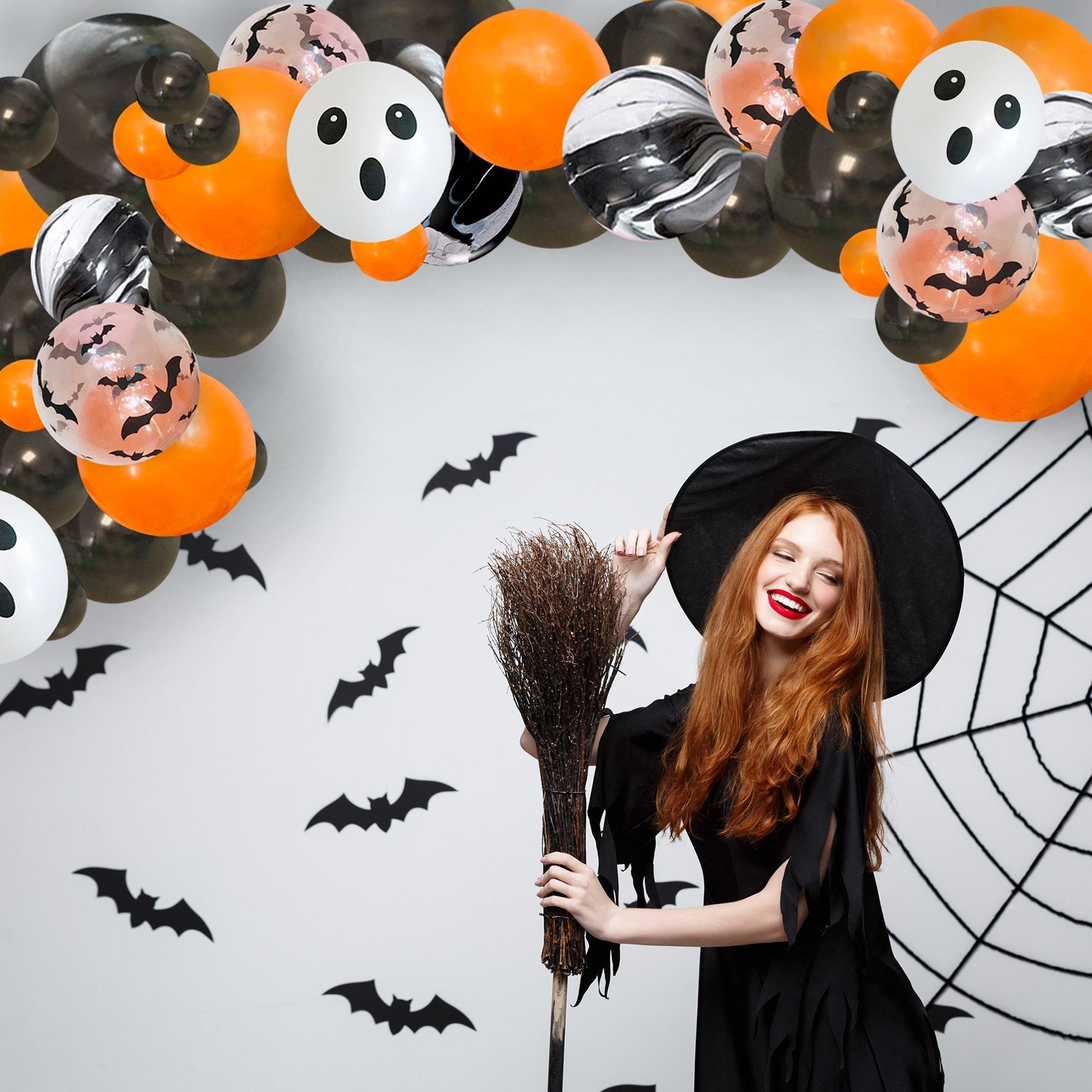 Classic Halloween Balloon Garland Kit– Black, Orange, Ghost & Bats