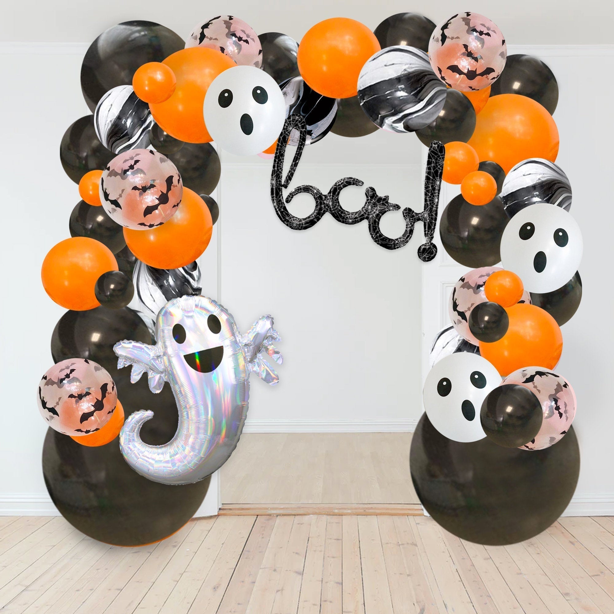 Classic Halloween Balloon Garland Kit– Black, Orange, Ghost & Bats