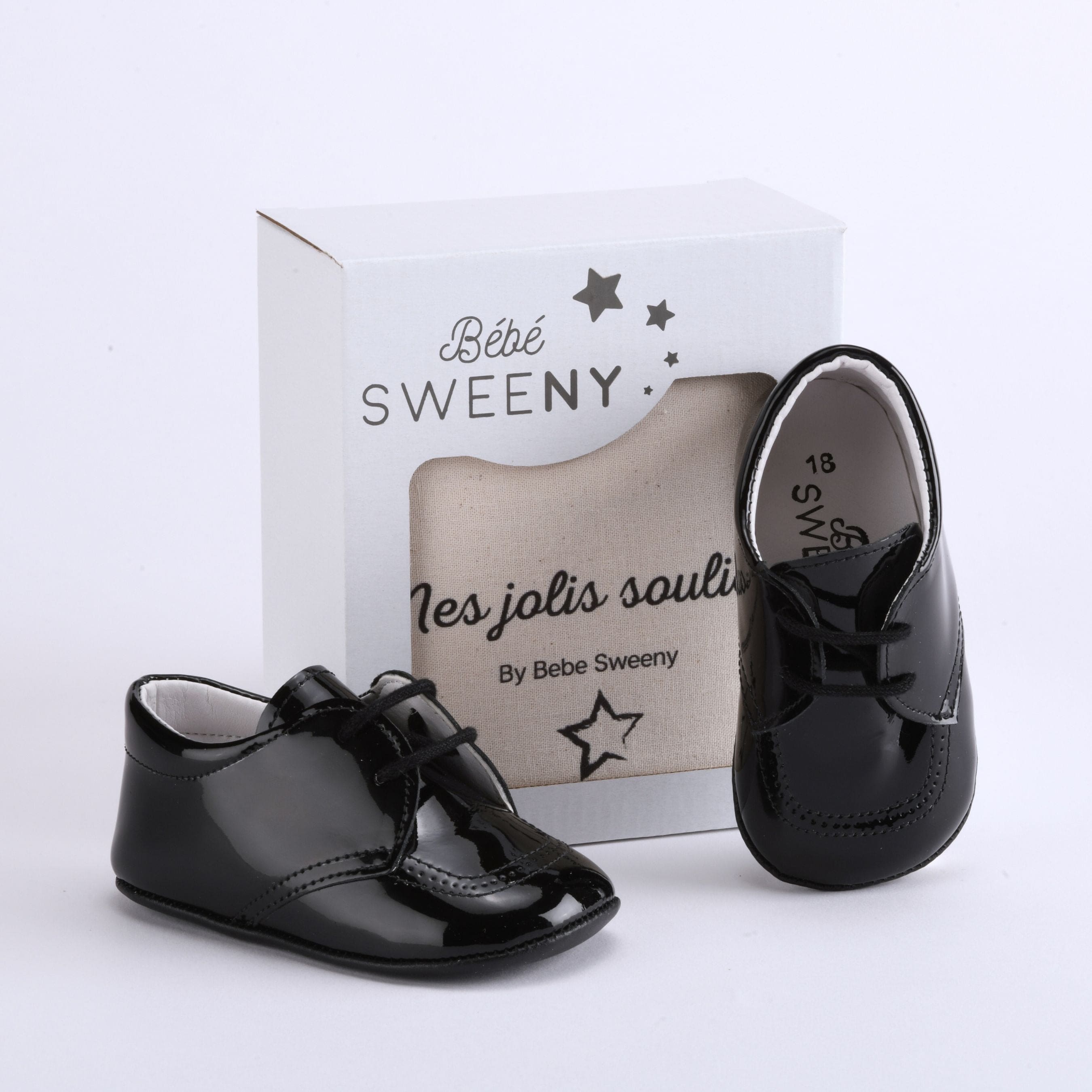 Boys Black Patent Leather Pre-walker Lace Shoes