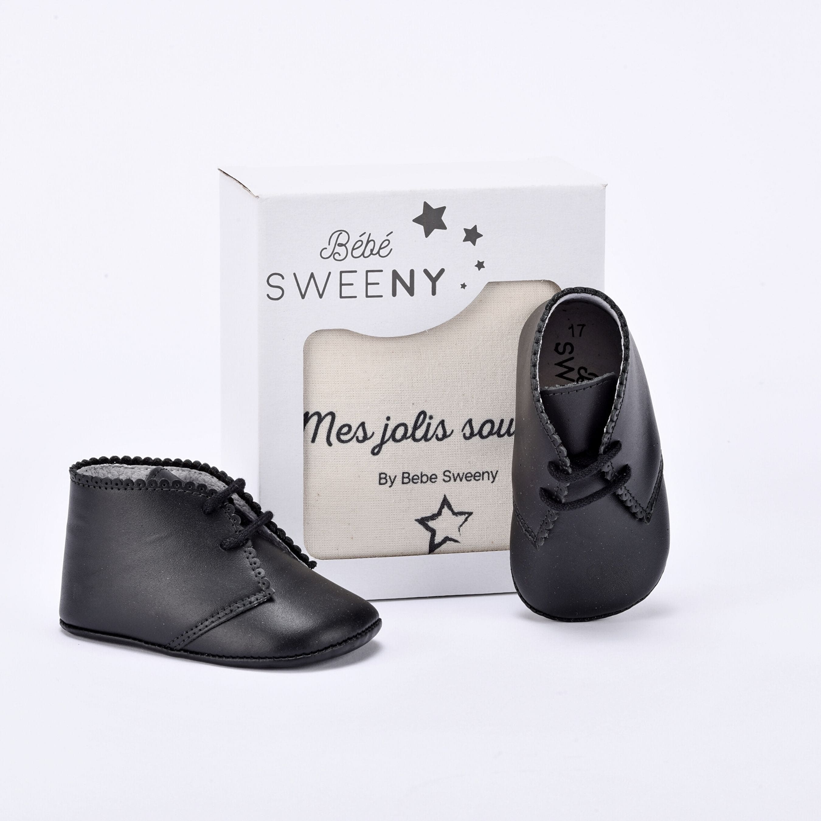 Boys Black Leather Pre-walker Lace Shoes