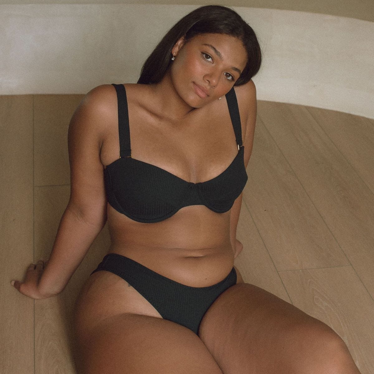 Black Rib Bustier Bikini Top