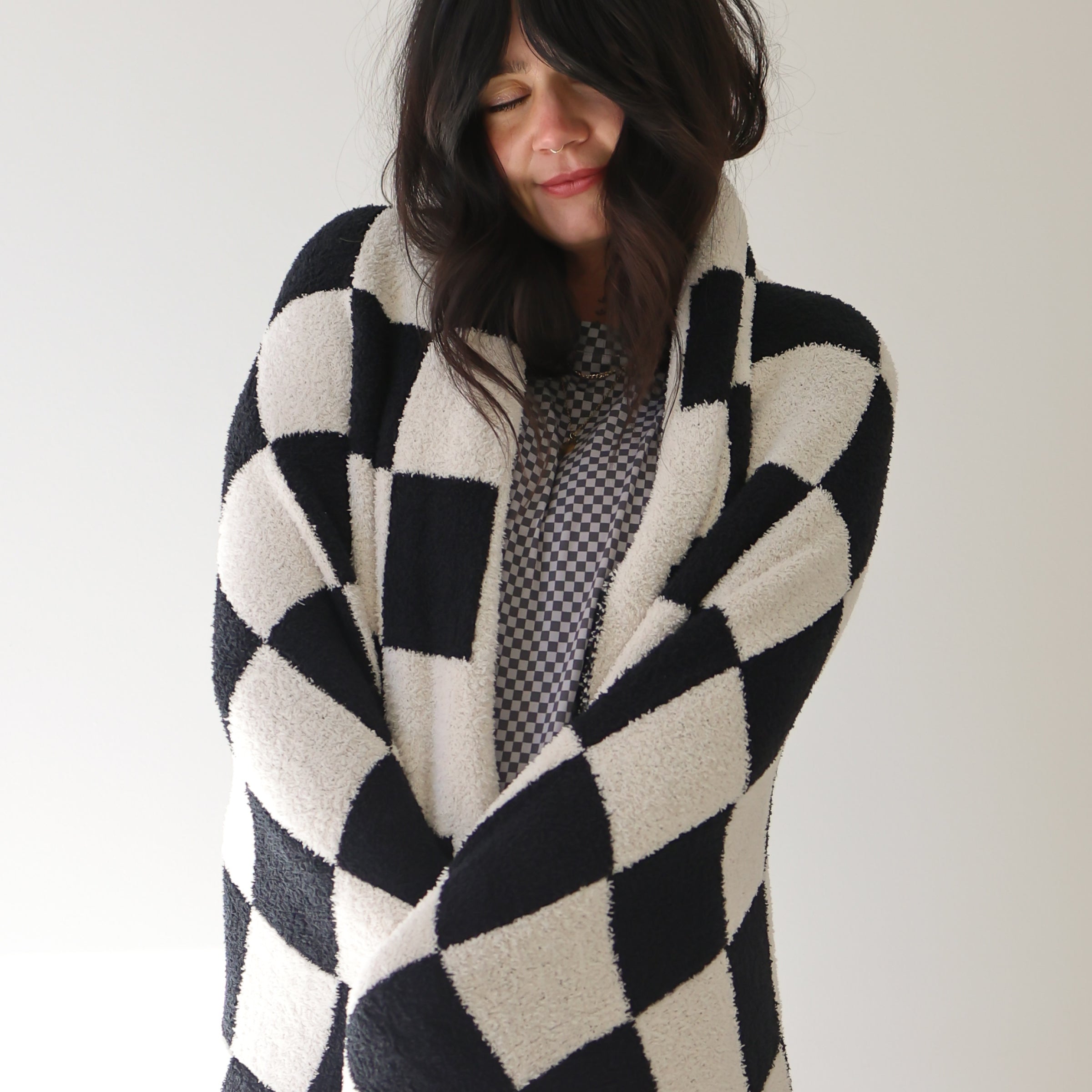 Plush Blanket | Black & White Checkerboard