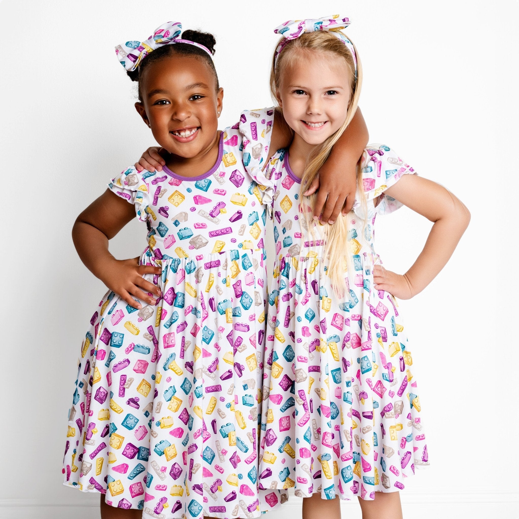 Block Party (purple) Short Sleeve Big Kid Twirl Dress