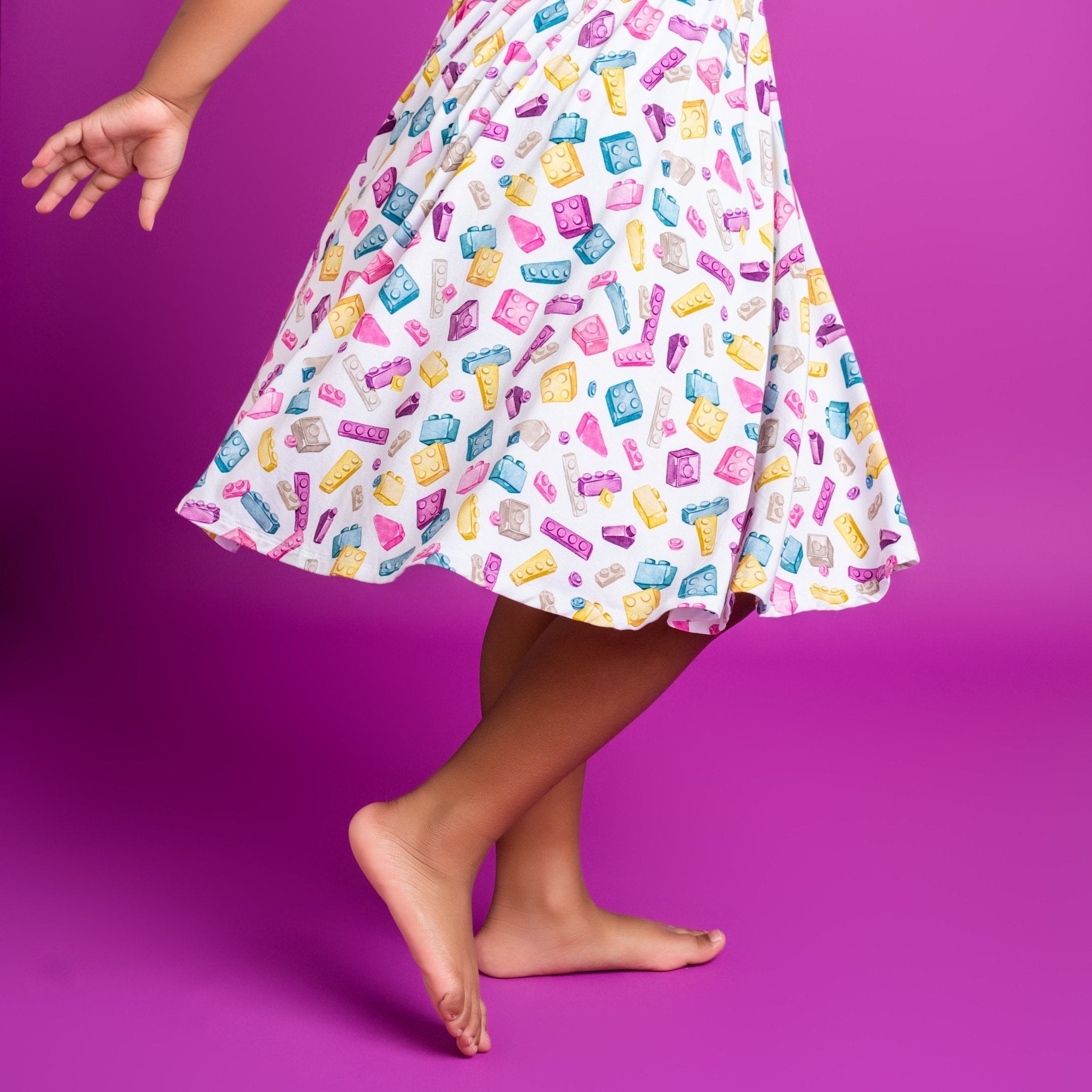 Block Party (purple) Short Sleeve Big Kid Twirl Dress