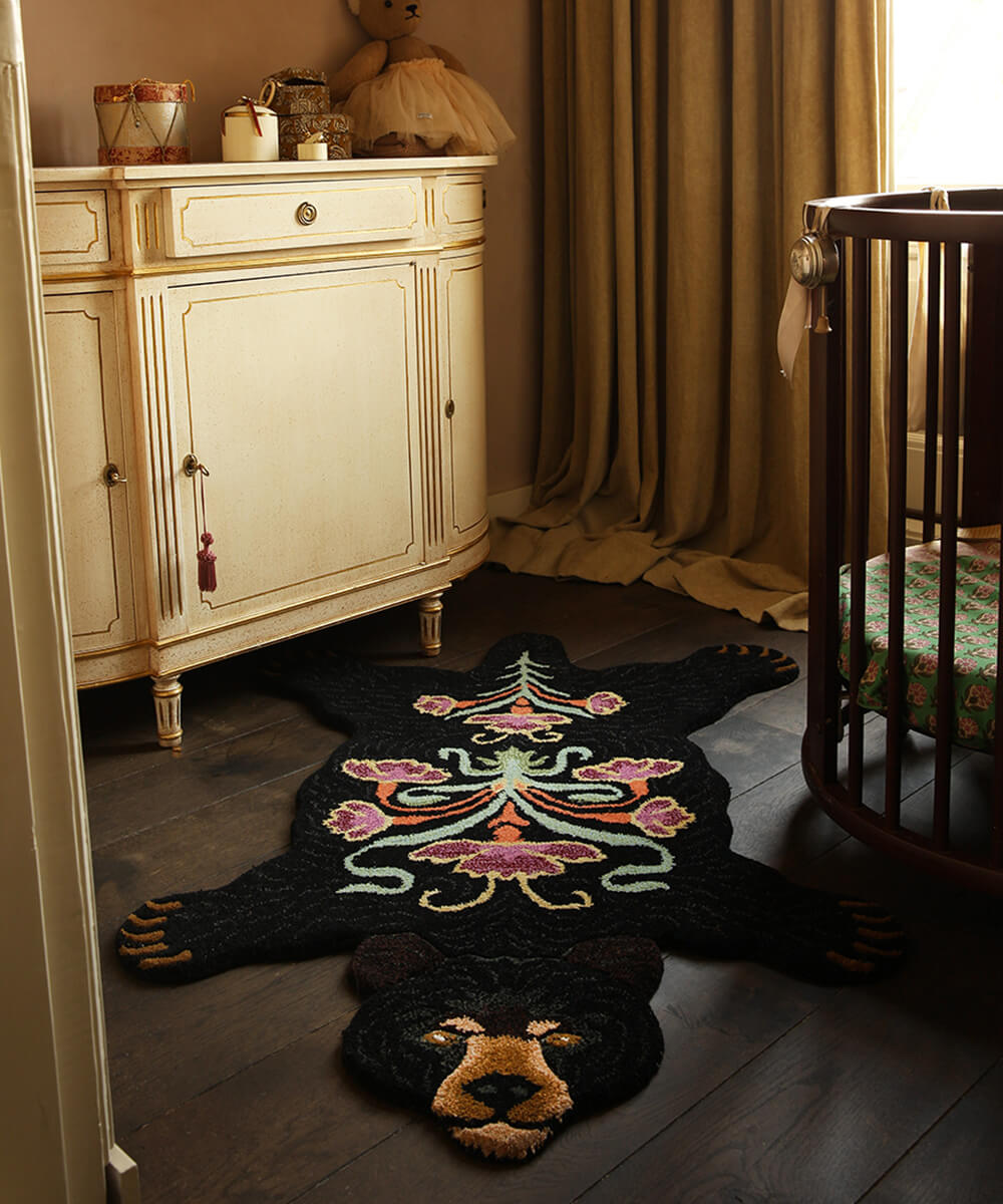 Blooming Black Bear Rug Large