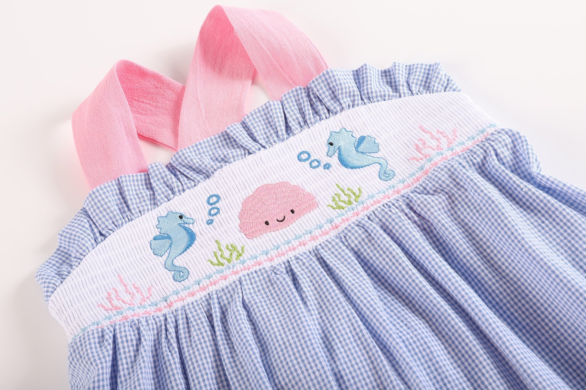 Blue And Pink Ocean Smocked Sundress