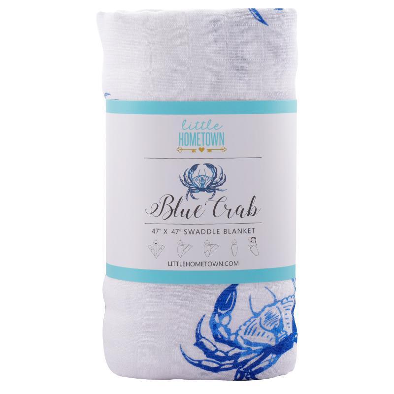 Gift Set: Blue Crab Baby Muslin Swaddle Blanket And Burp Cloth/bib Combo