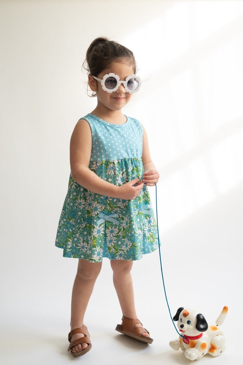 Blue Flower Power And Polka Dot Dress For Baby And Toddler Girls
