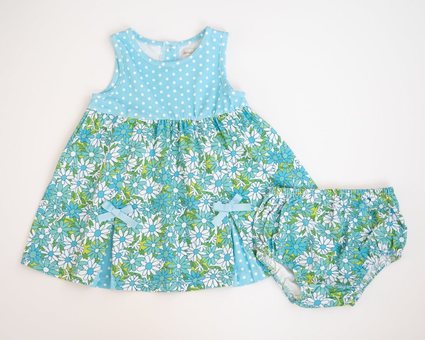 Blue Flower Power And Polka Dot Dress For Baby And Toddler Girls