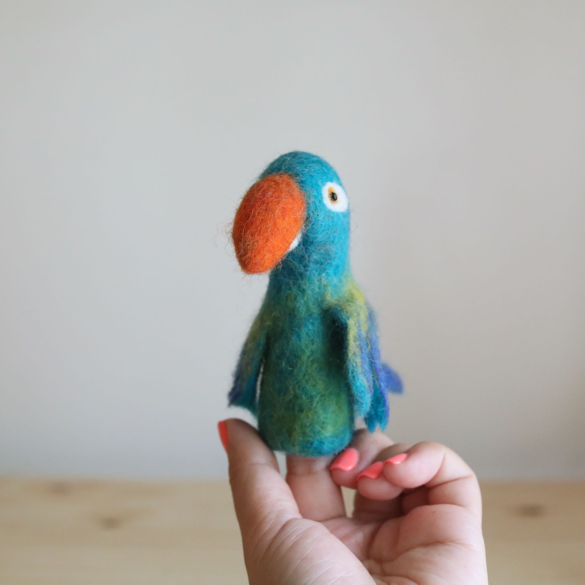 Felt Finger Puppet - Parrot / Macaw / Blue