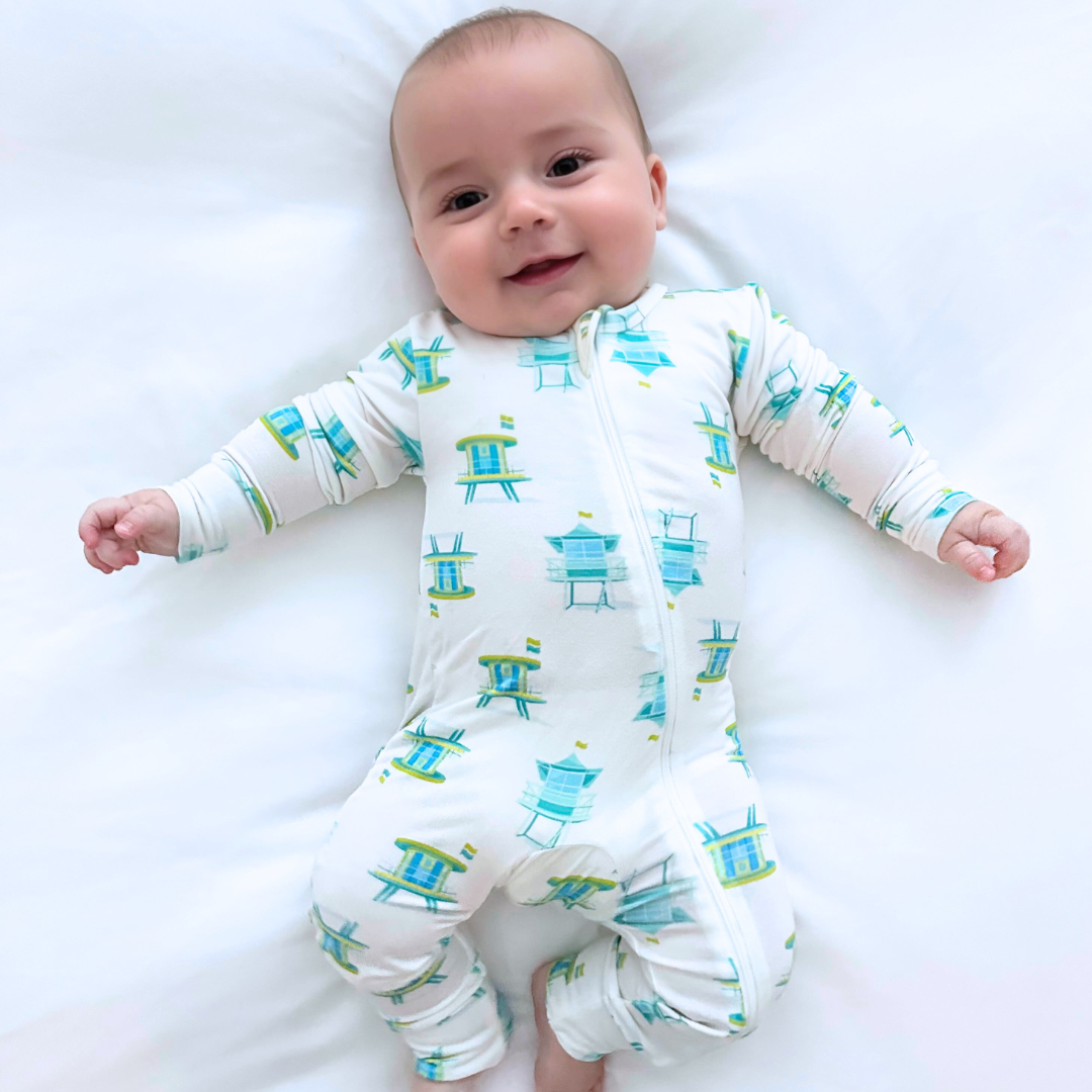 Miami Beach Watch Blue Zippered Romper