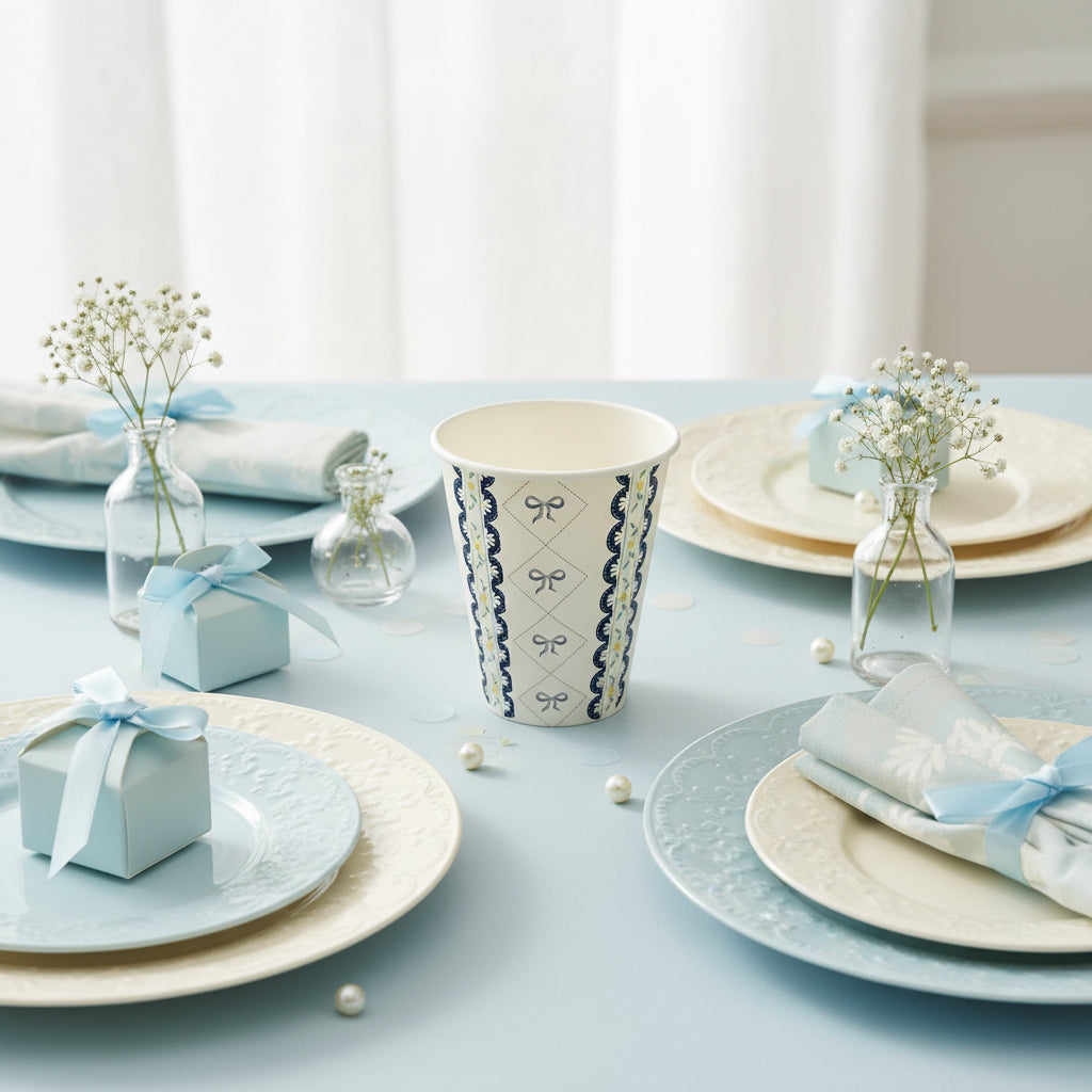 Blue Bow Coquette Paper Cups 9oz (8 Pack)