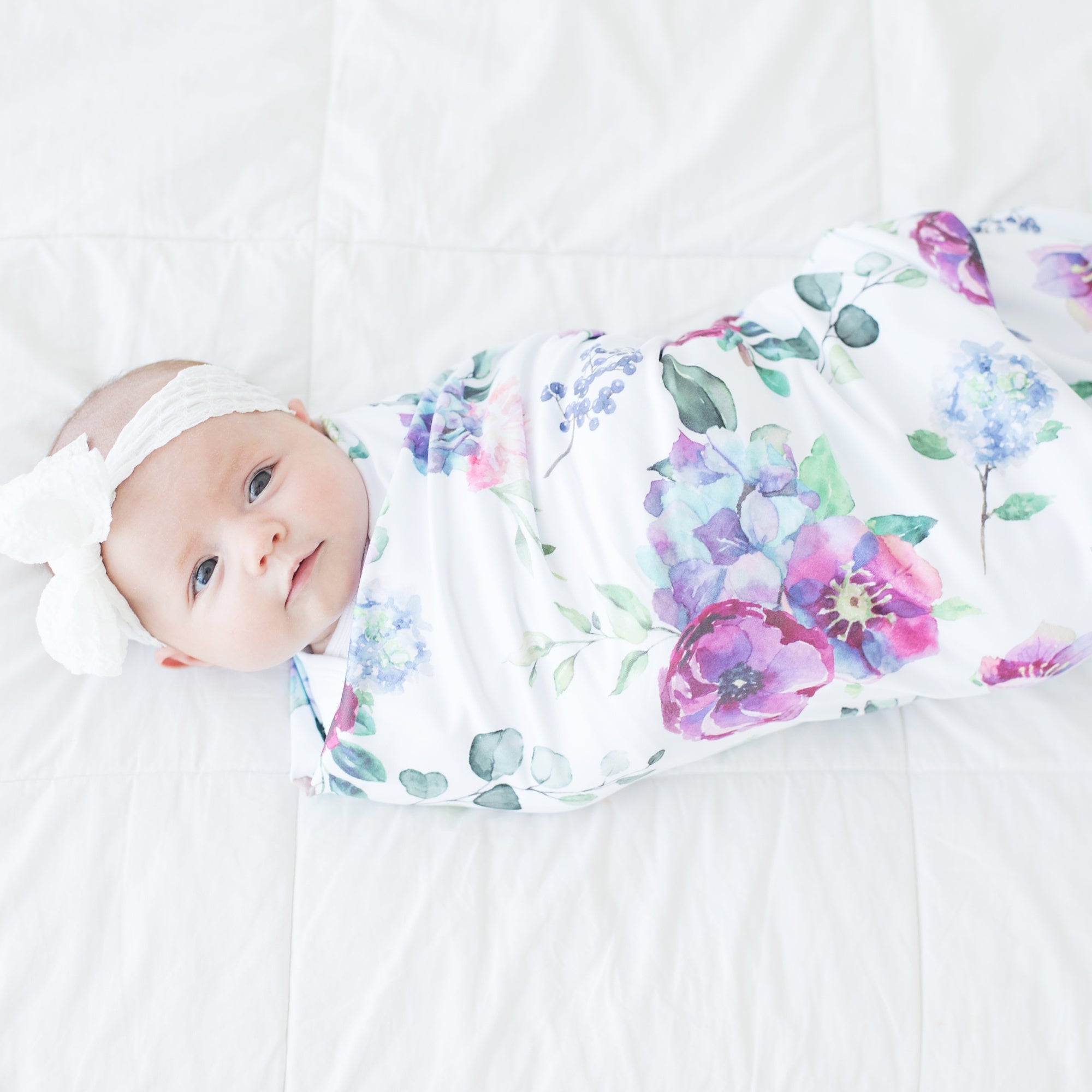 Blue Floral Baby Swaddle Blanket