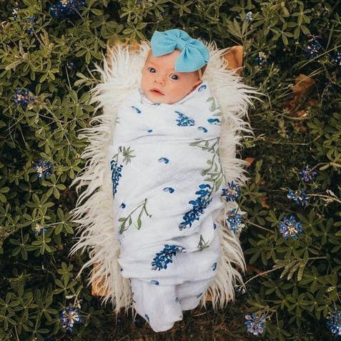 Gift Set: Bluebonnets Baby Muslin Swaddle Blanket And Burp Cloth/bib Combo