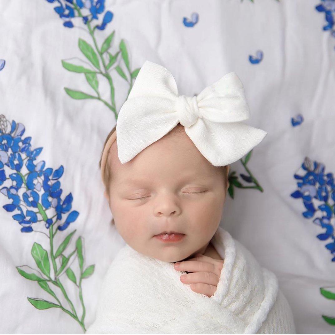 Gift Set: Bluebonnets Baby Muslin Swaddle Blanket And Burp Cloth/bib Combo