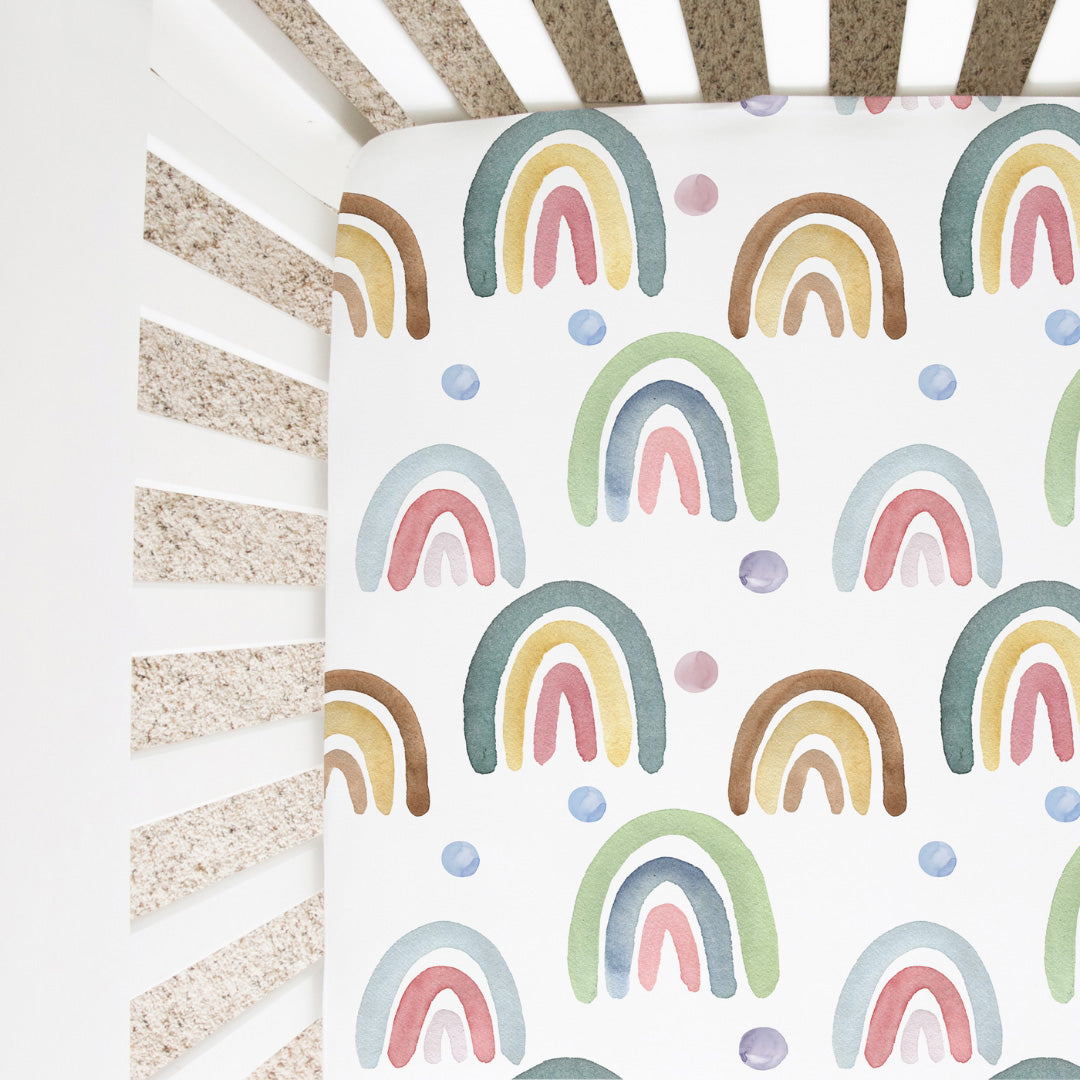 Fitted Crib Sheet - Blue Rainbow