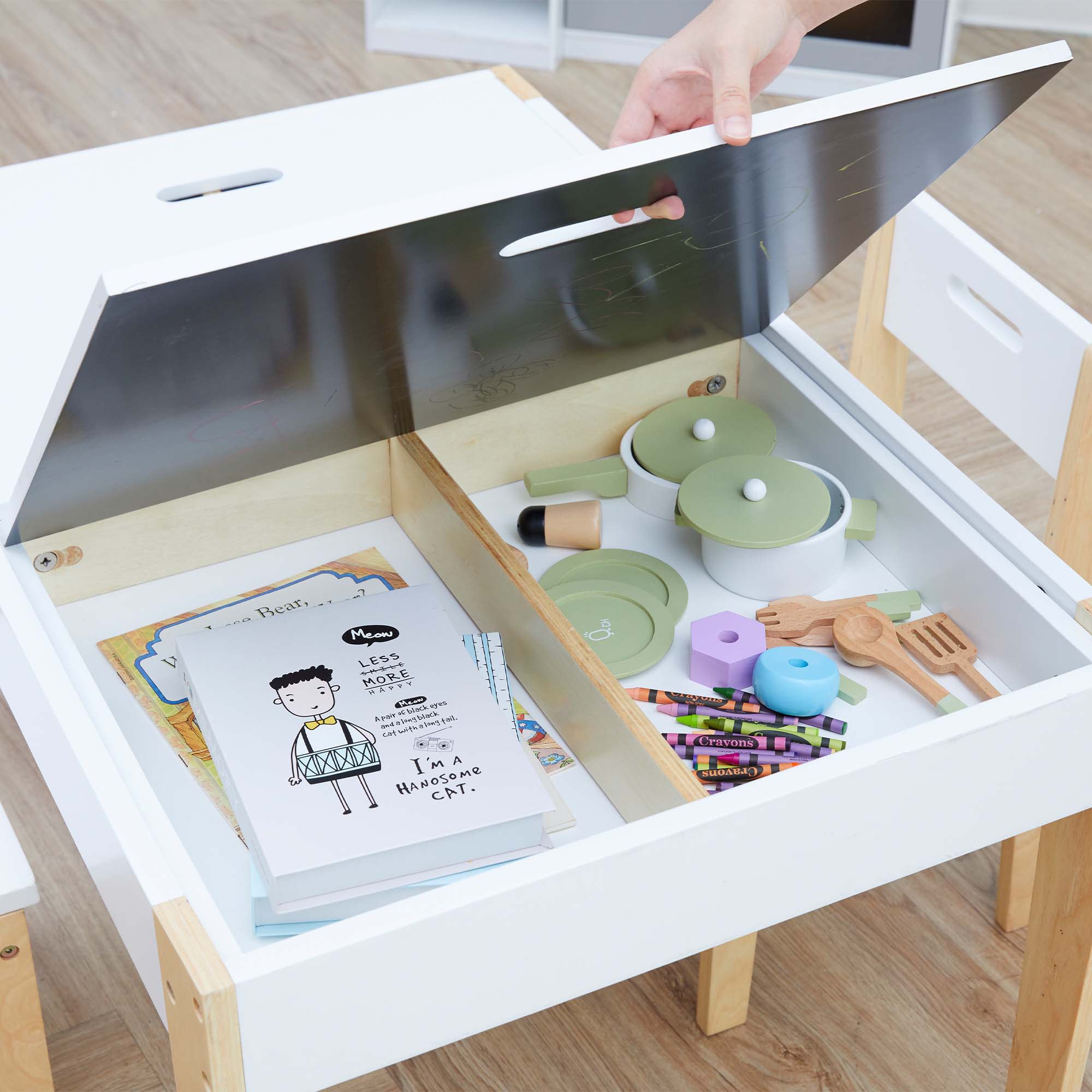 Fantasy Fields 3 Piece Play Table And Chairs Set With Storage And 2-way Chalkboard Table Top, White