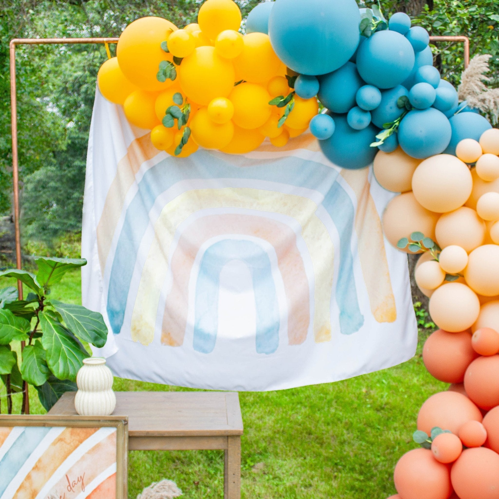 Retro Rainbow Balloon Garland Kit – Blue & Orange