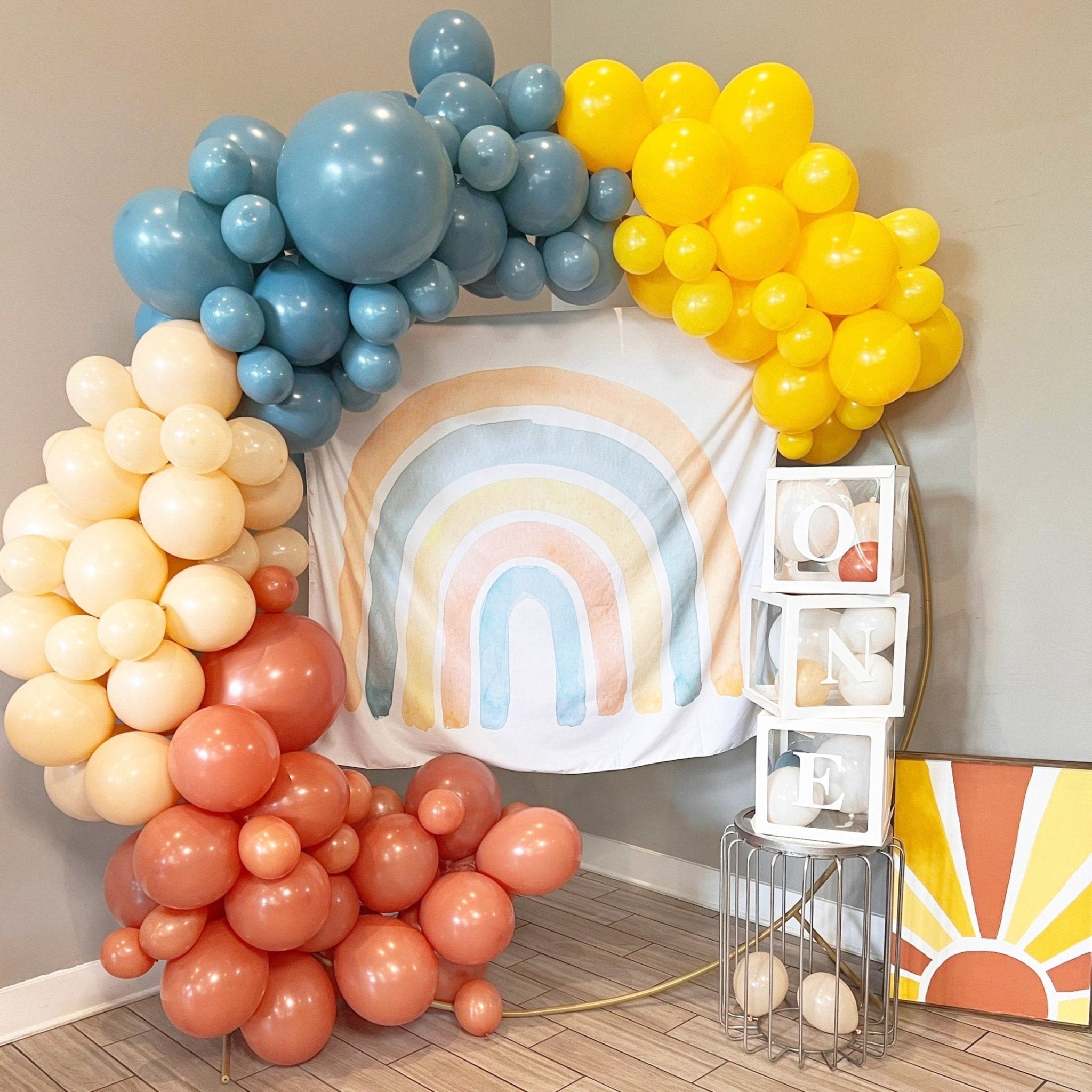Retro Rainbow Balloon Garland Kit – Blue & Orange
