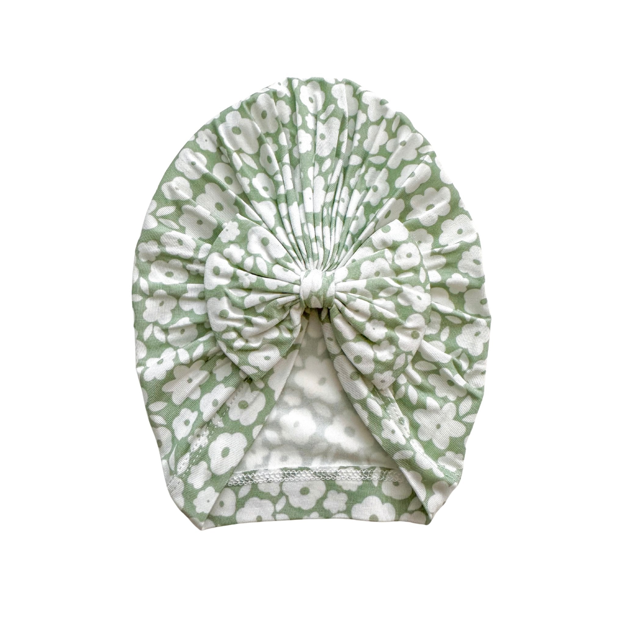Bow Turban Hat - Sage Ditsy Floral