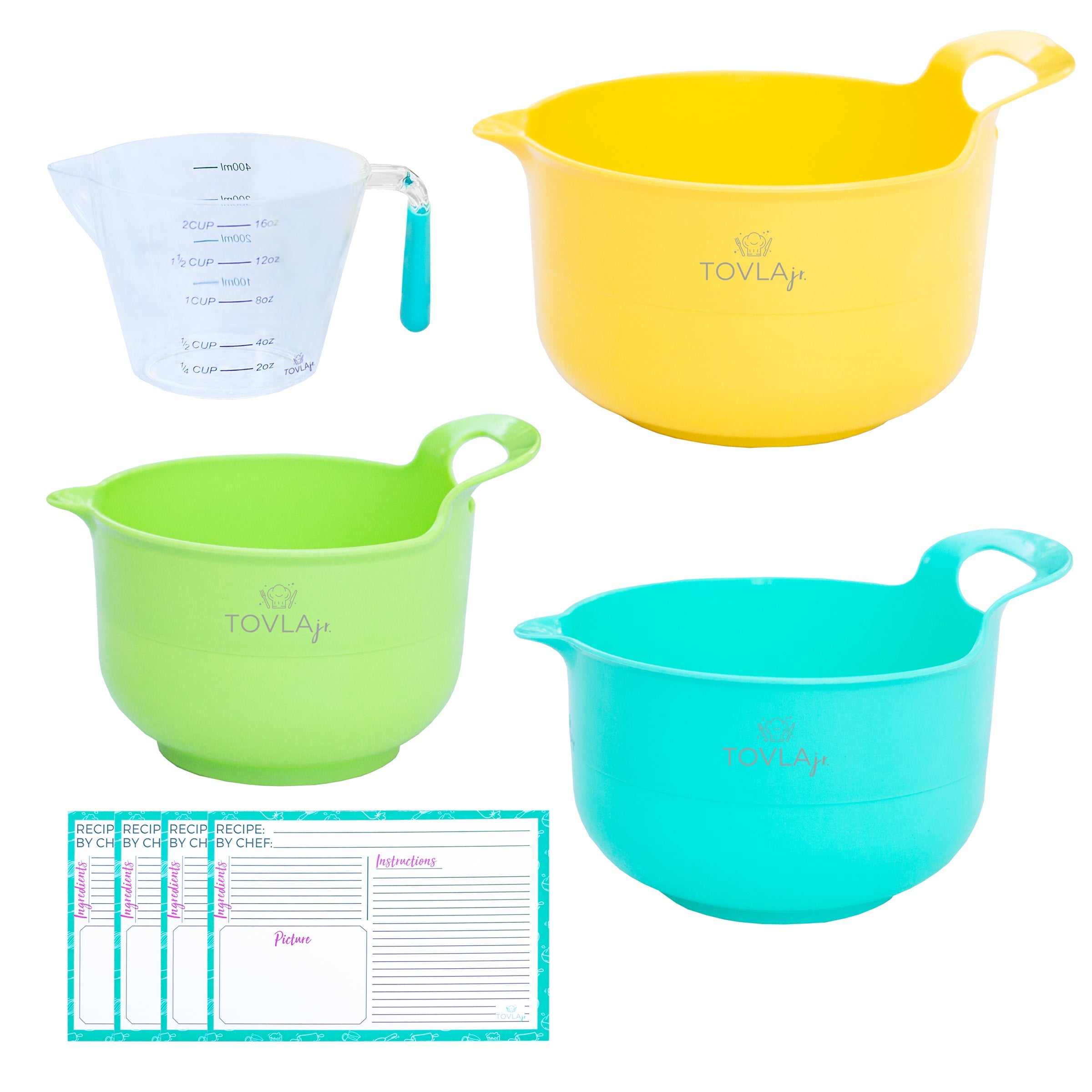 Tovla Jr. Kids Measure & Prep Kit | Colorful Mixing Bowls & Measuring Cup Set