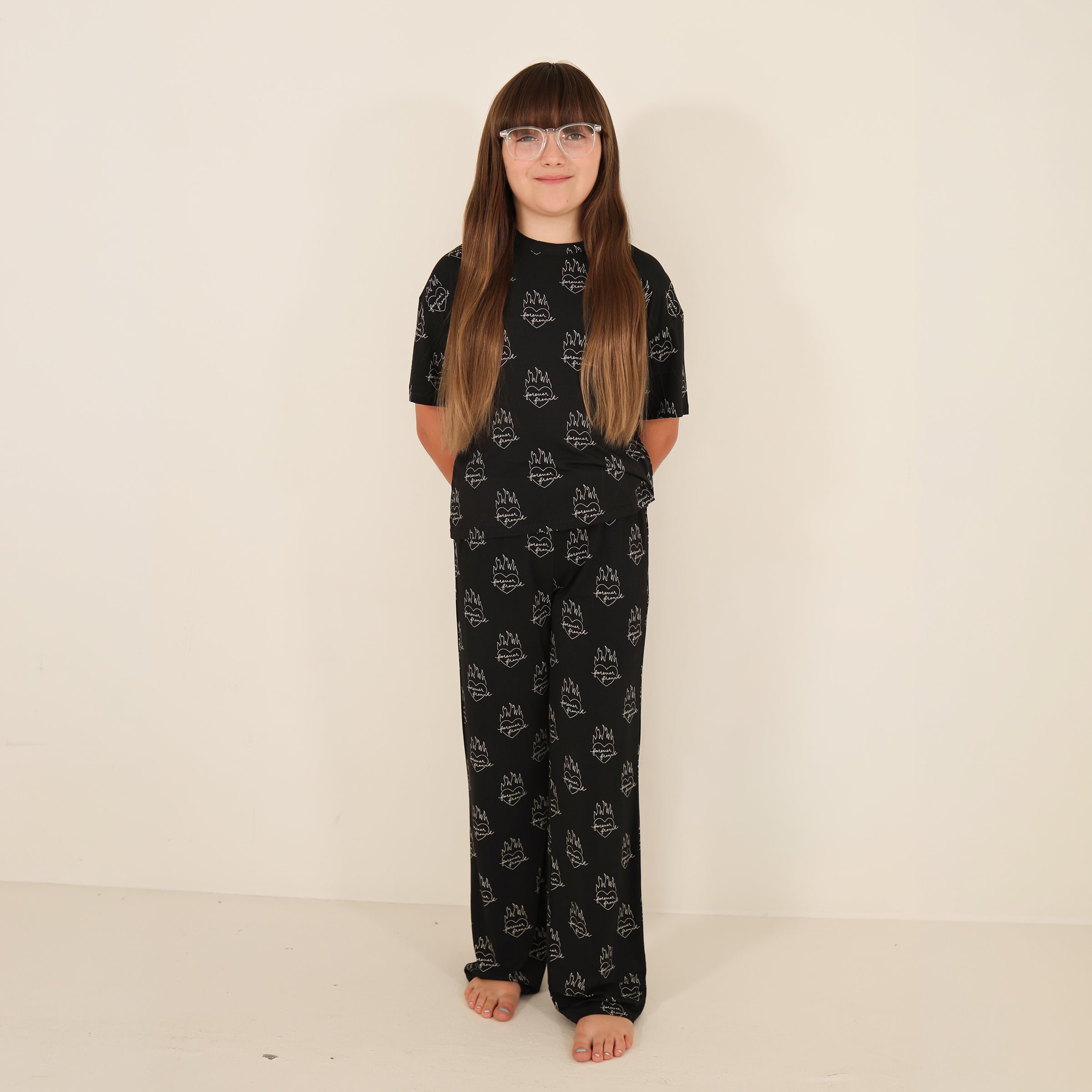 Child Boxy Tee Lounge Set | Flaming Hearts