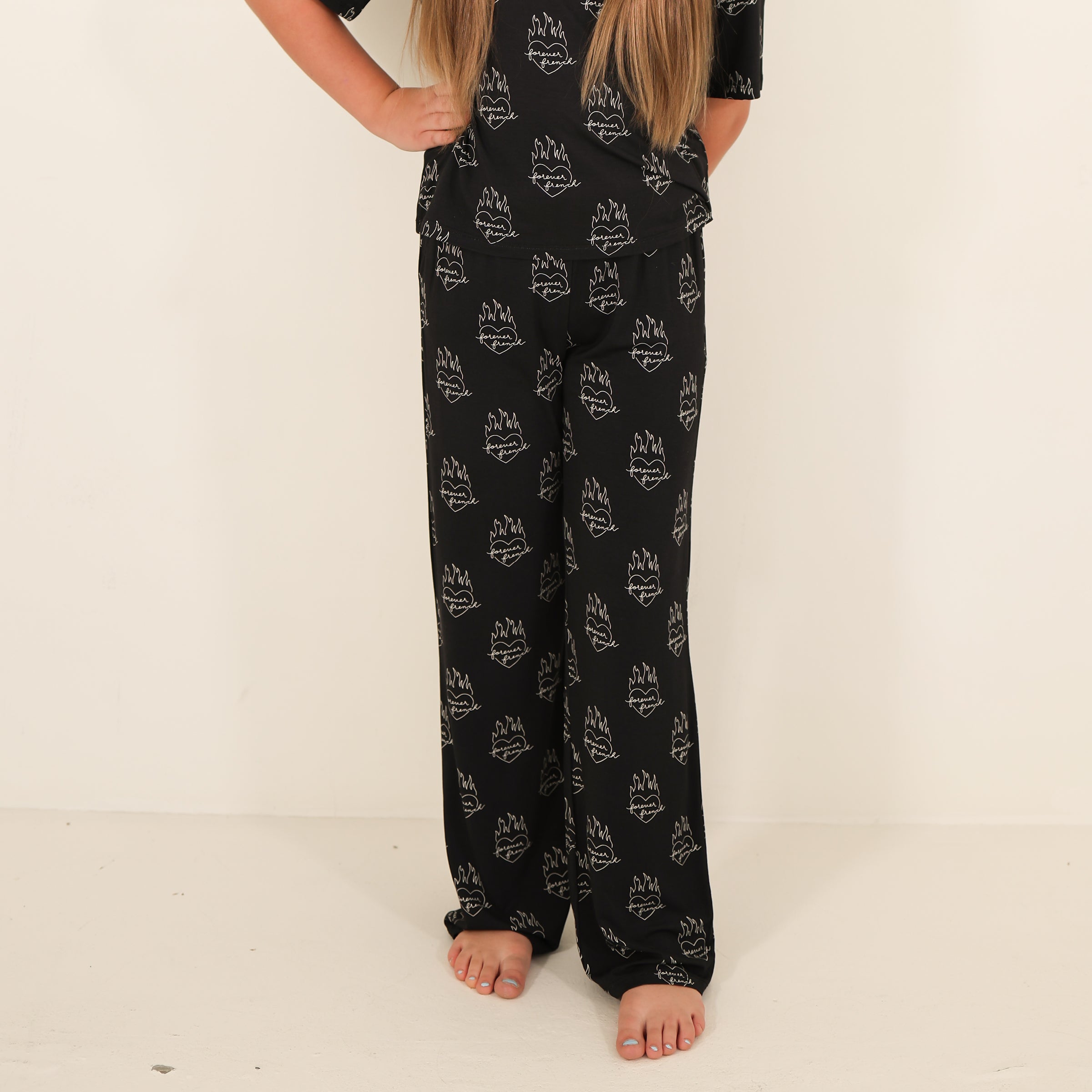 Child Boxy Tee Lounge Set | Flaming Hearts