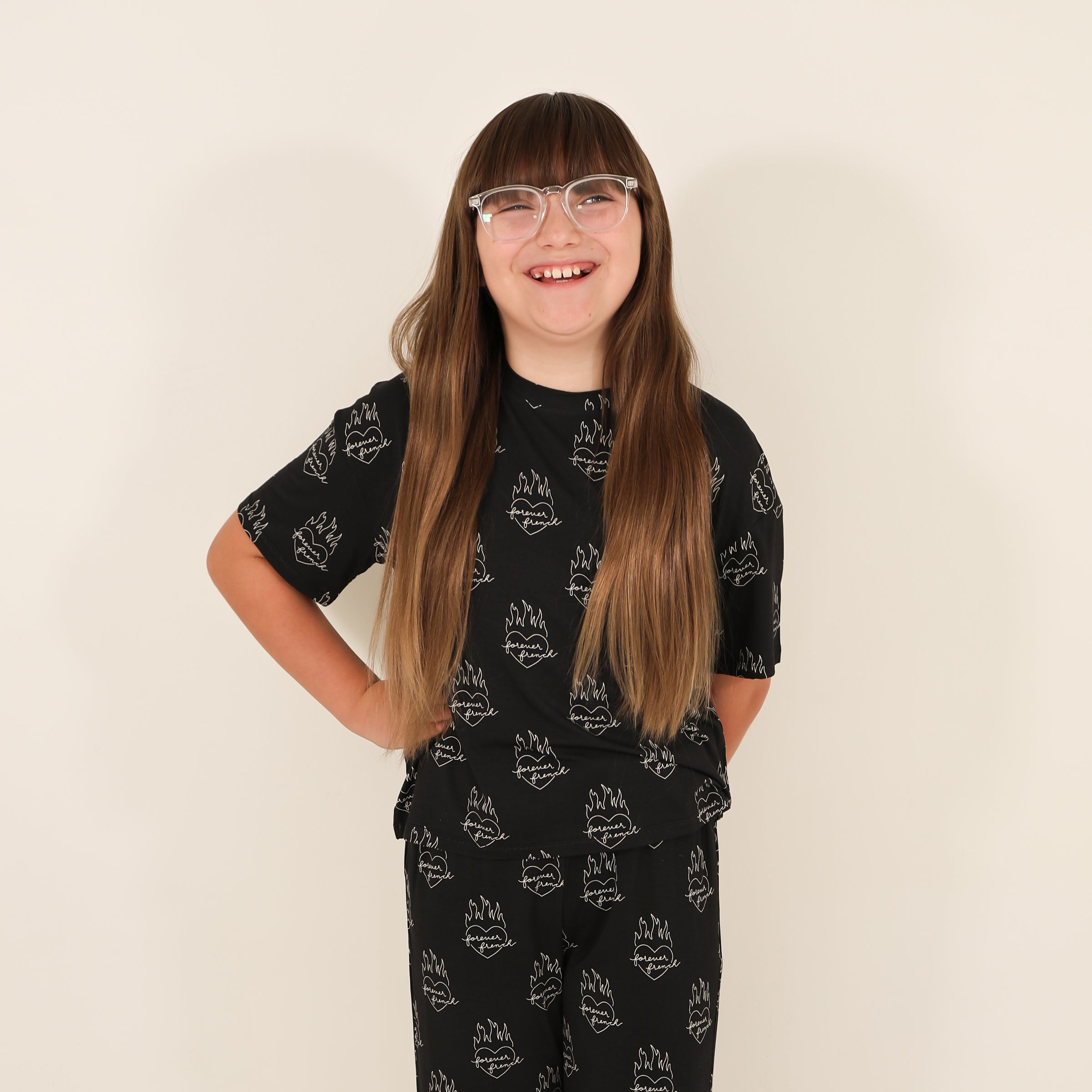 Child Boxy Tee Lounge Set | Flaming Hearts