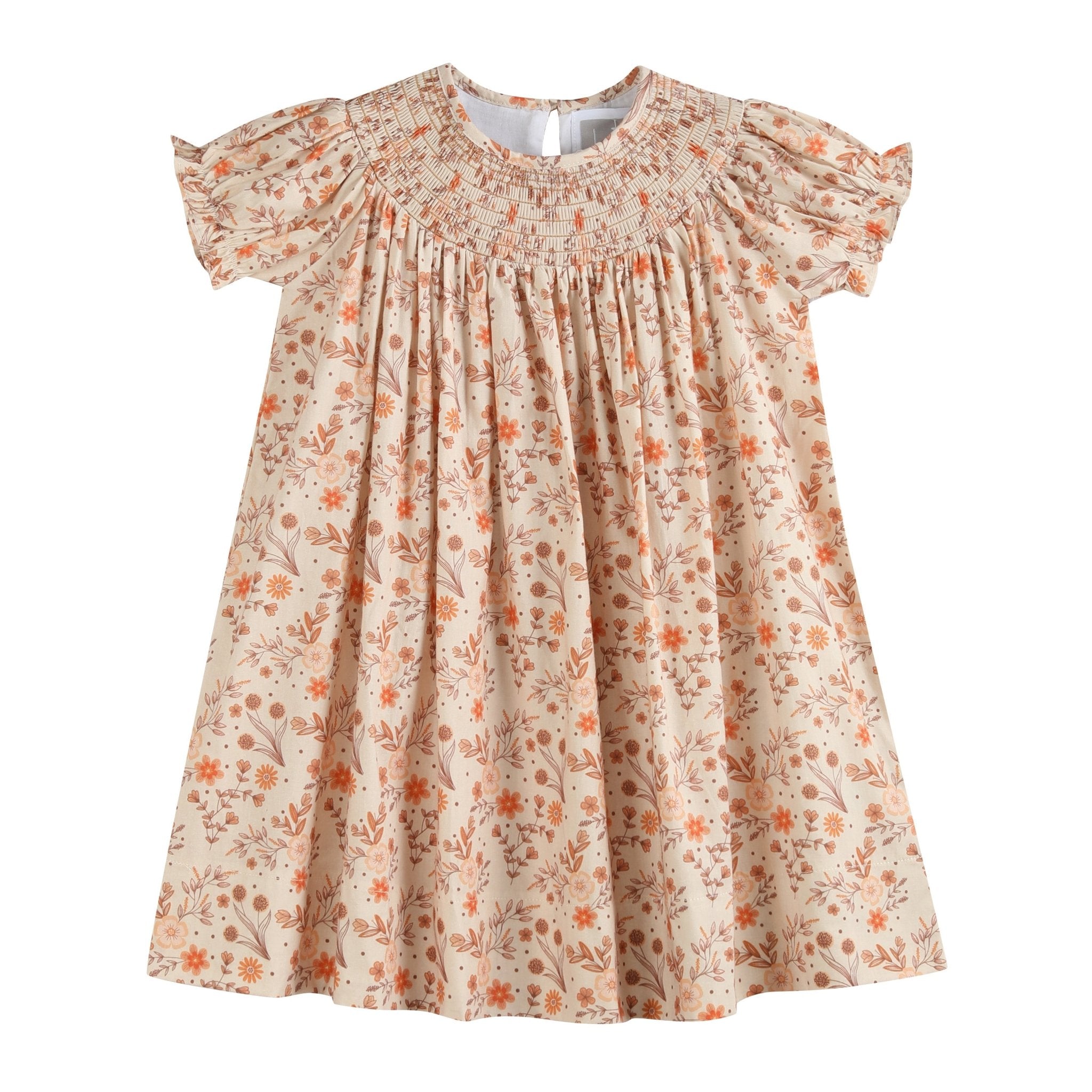 Brown Floral Smocked Bishop Dress