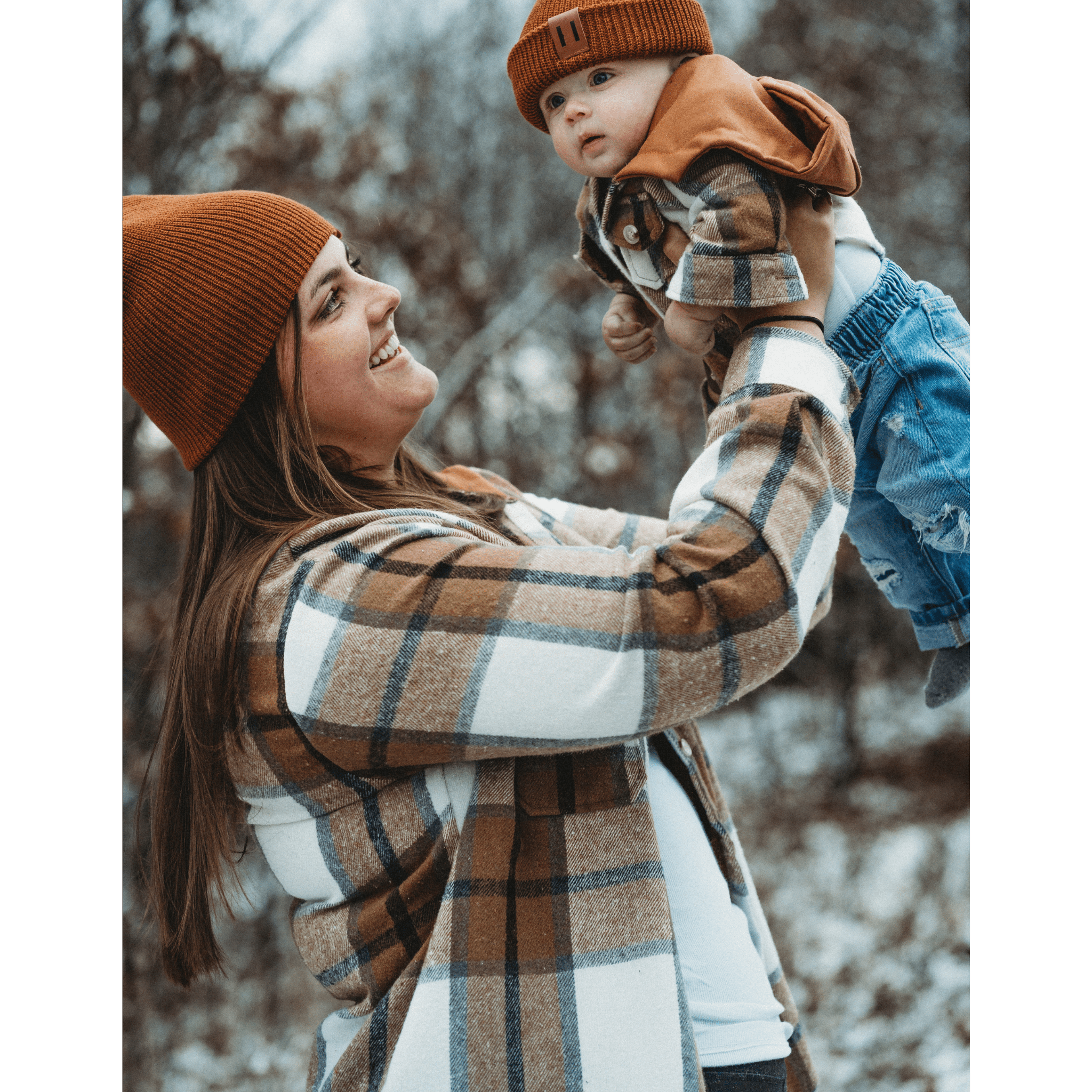 Hooded Brown & Gray Flannel Jacket- Women's