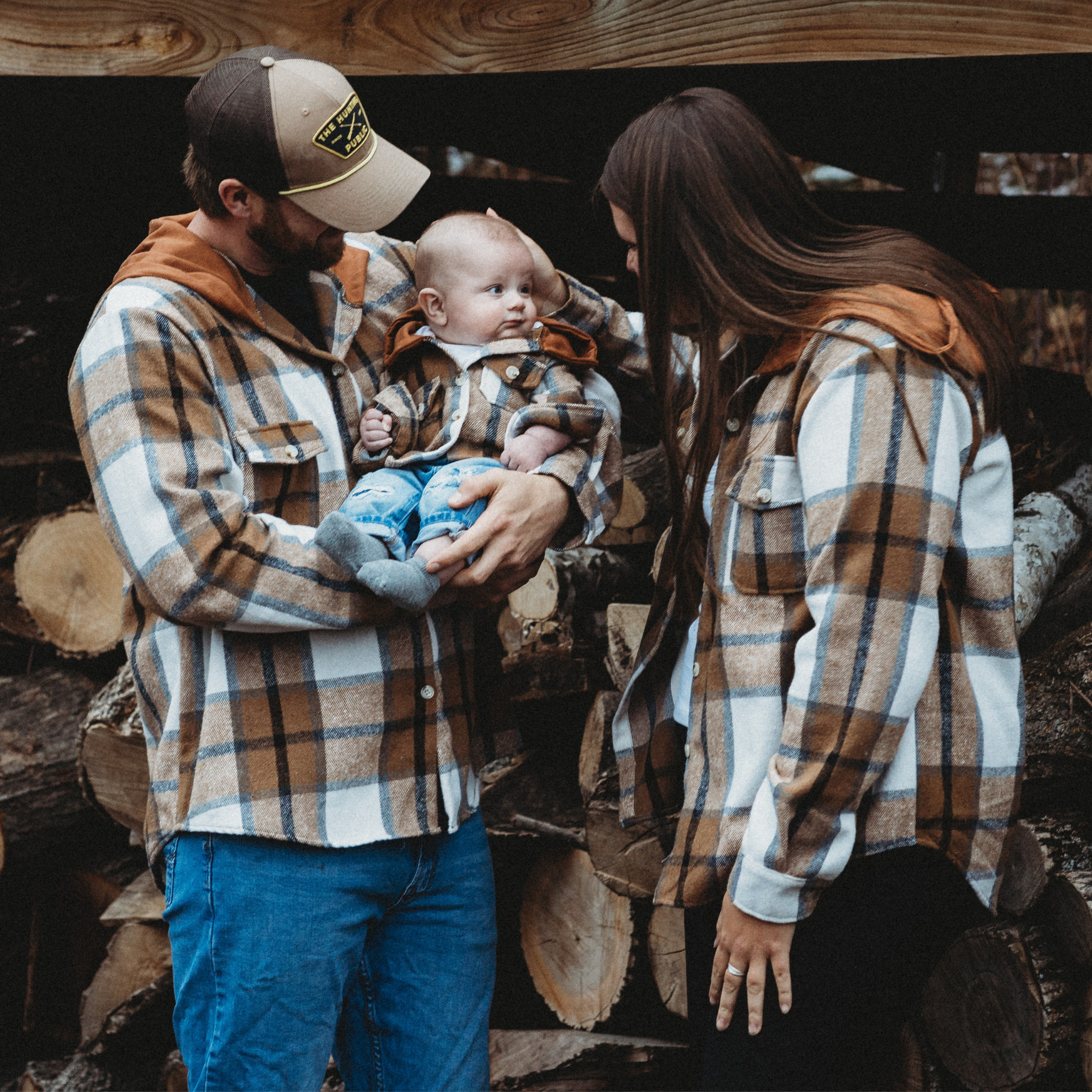 Hooded Brown & Gray Flannel Jacket- Women's