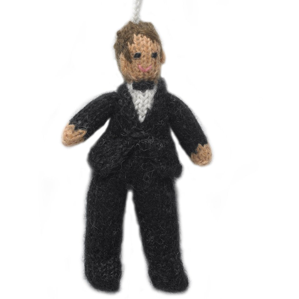 Brunette Groom Ornament Hand Knit Wedding Ornament