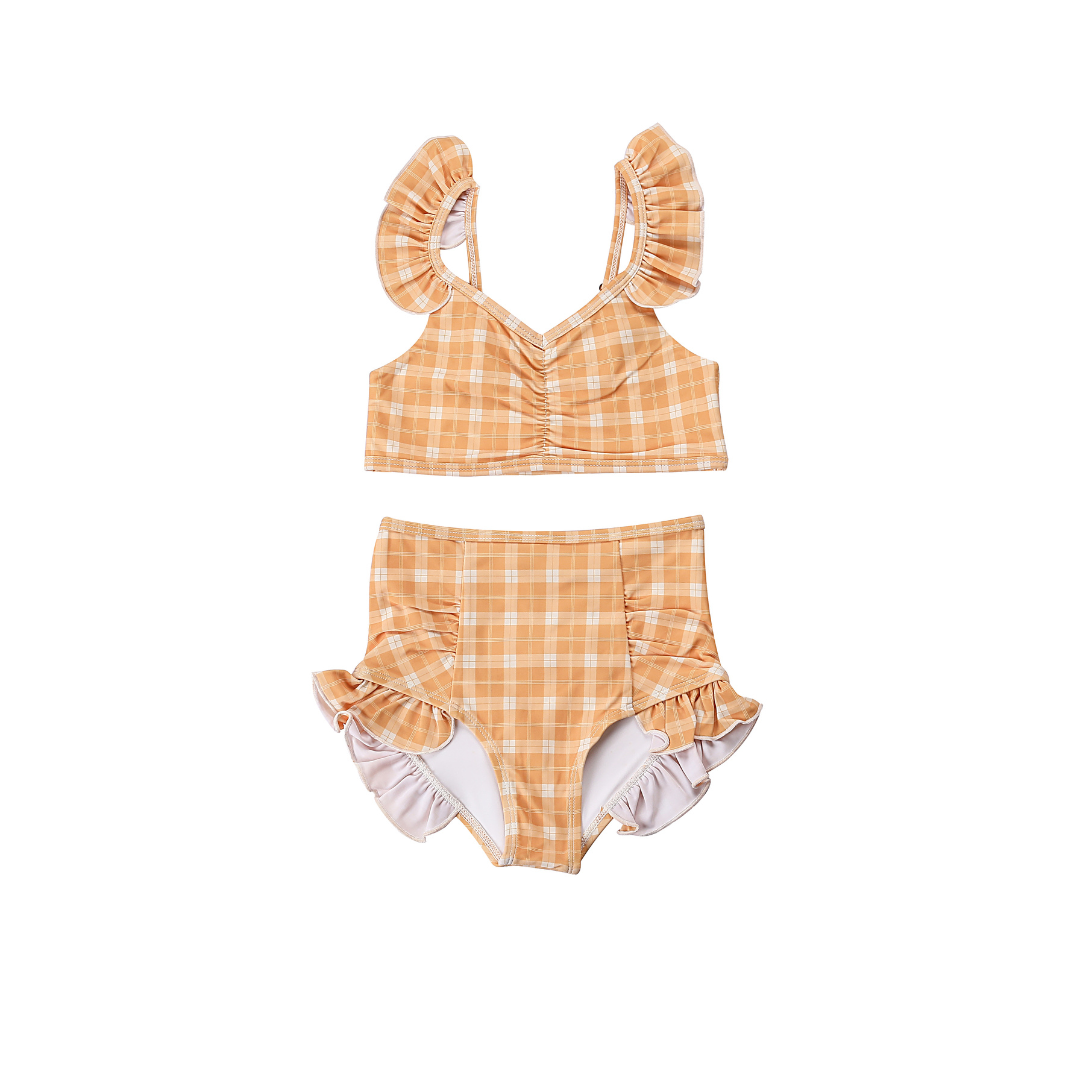 Ruffle 2 Piece Bikini | Upf + Recycled - Buckwheat Plaid